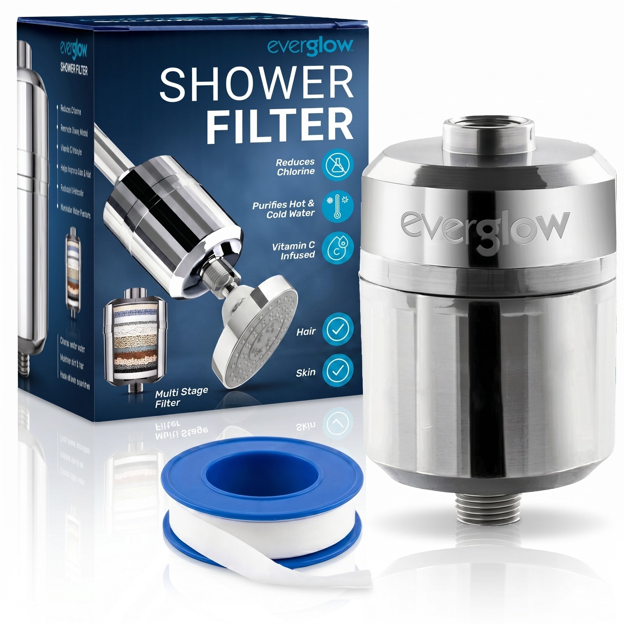 EVERGLOW High-Output Shower Filter, Reduces Chlorine, Dry Skin