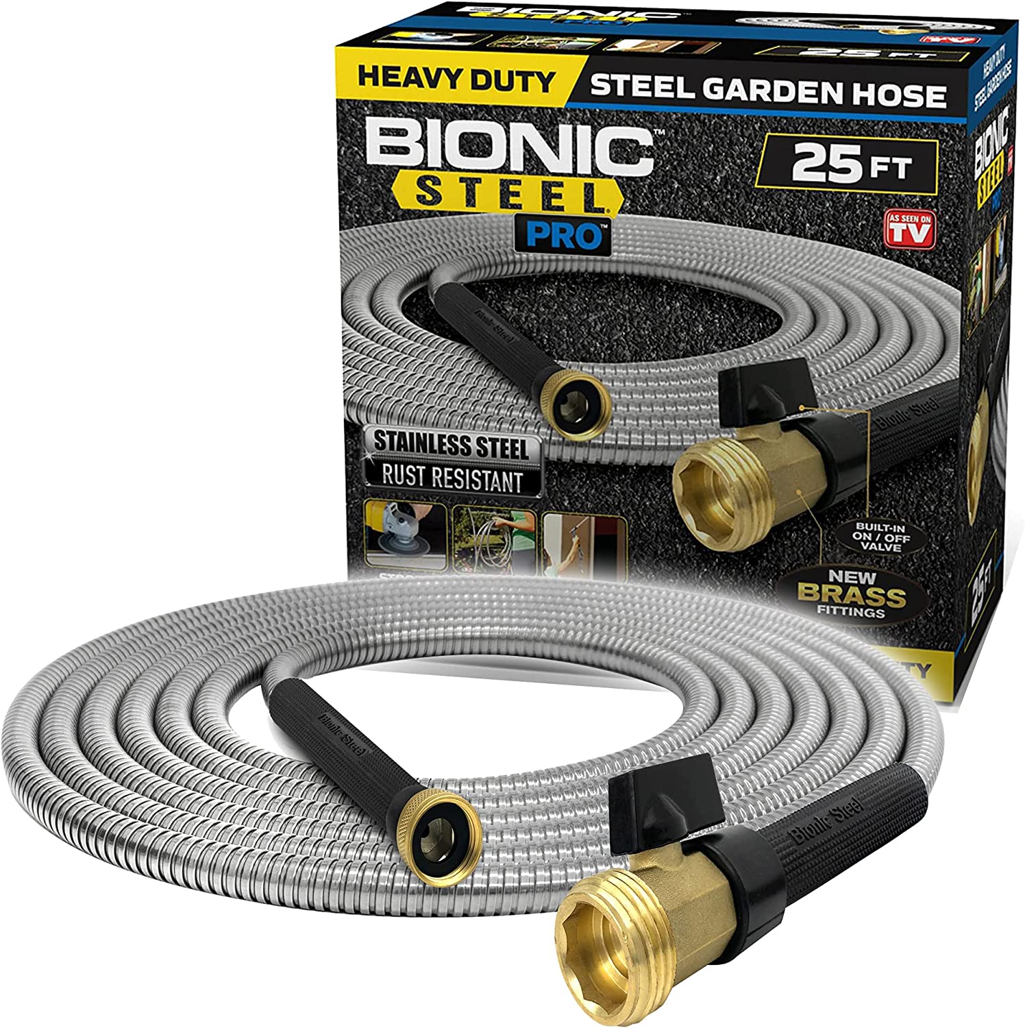 Bionic Steel PRO - 5/8 in. Heavy-Duty Stainless Steel Garden Hose with Brass Fittings - 25', 50', 75', 100' & 125'