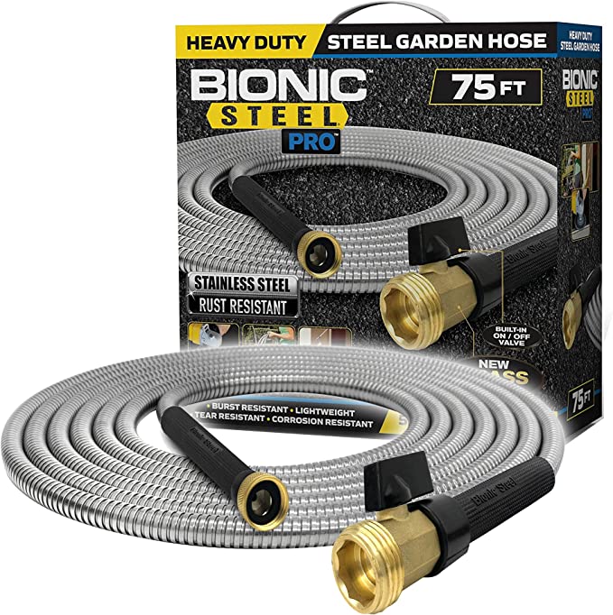 Bionic Steel PRO - 5/8 in. Heavy-Duty Stainless Steel Garden Hose with Brass Fittings - 25', 50', 75', 100' & 125'
