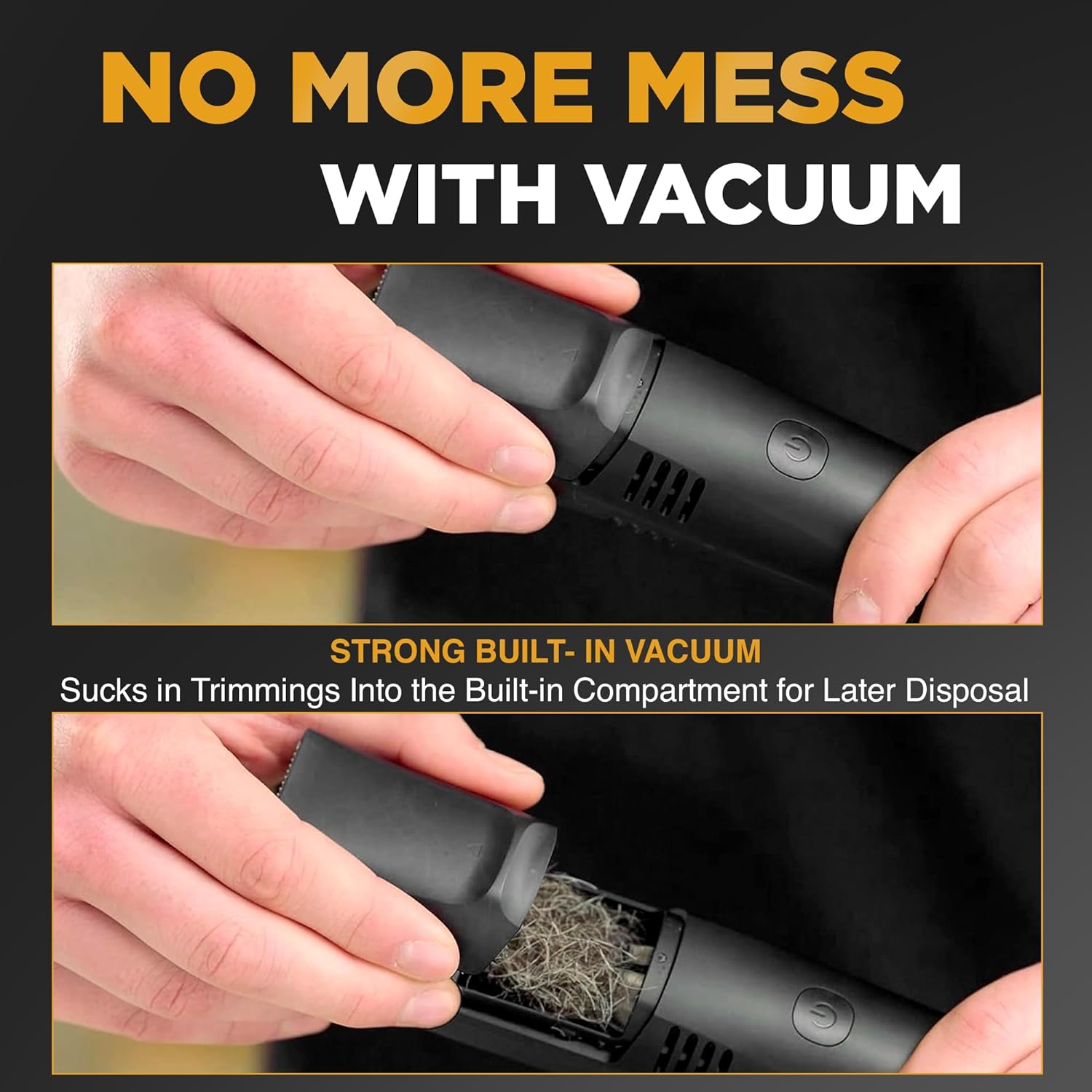 VacuTrim, Rechargeable Trimmer with Built-In Vacuum, Electric Shaver with 20 Trim Settings, Calibration Dial