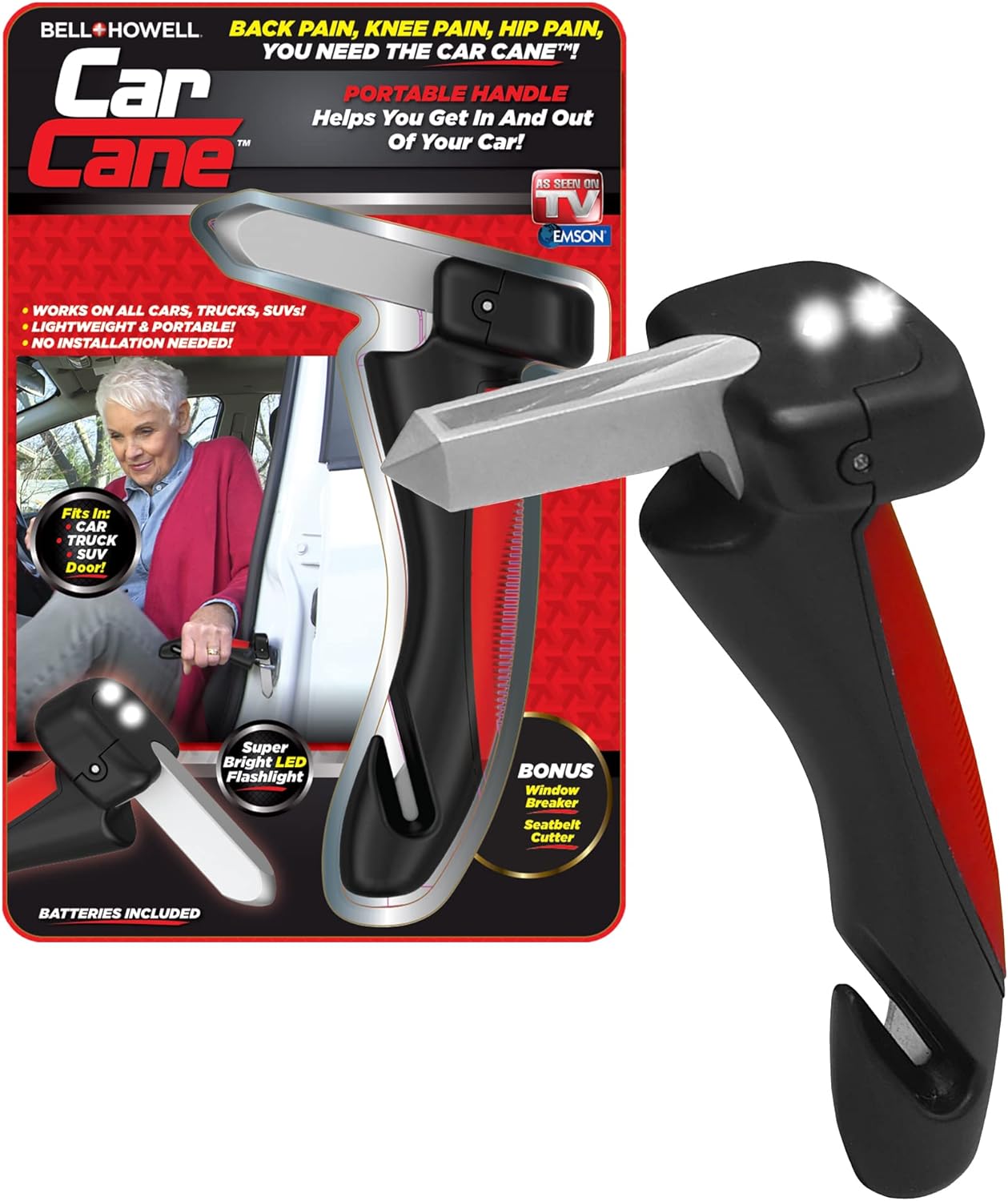 4-in-1 Car Assist Handle For Elderly – Standing Aid, Window Breaker, Seatbelt Cutter