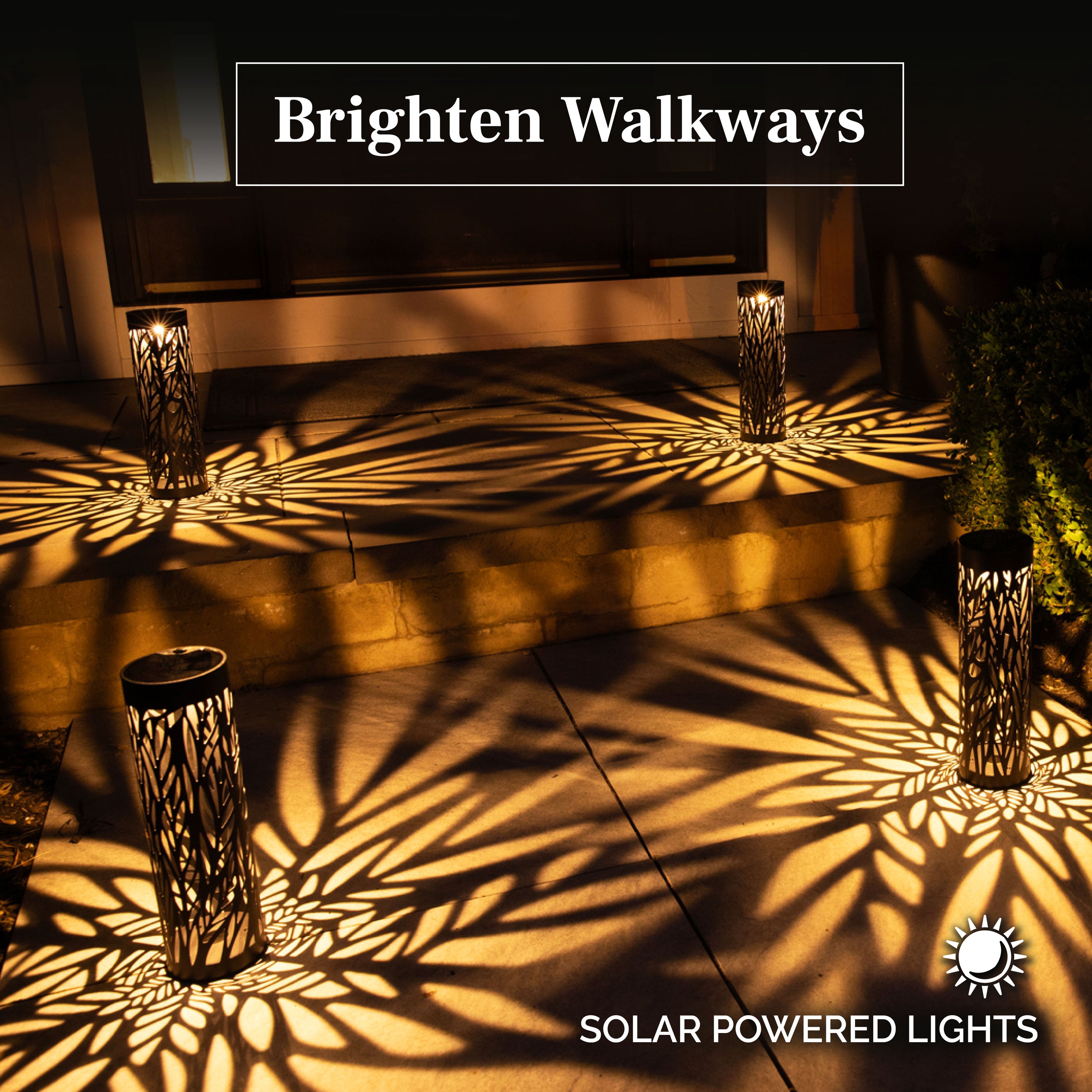 Solar Powered Steel Pathway Bollard Lights, IP65 Water Resistant, LED, Aesthetic, Modern Design, All Season Safe, Summer, Fall, Winter, Spring, Landscape, Lawn, Garden