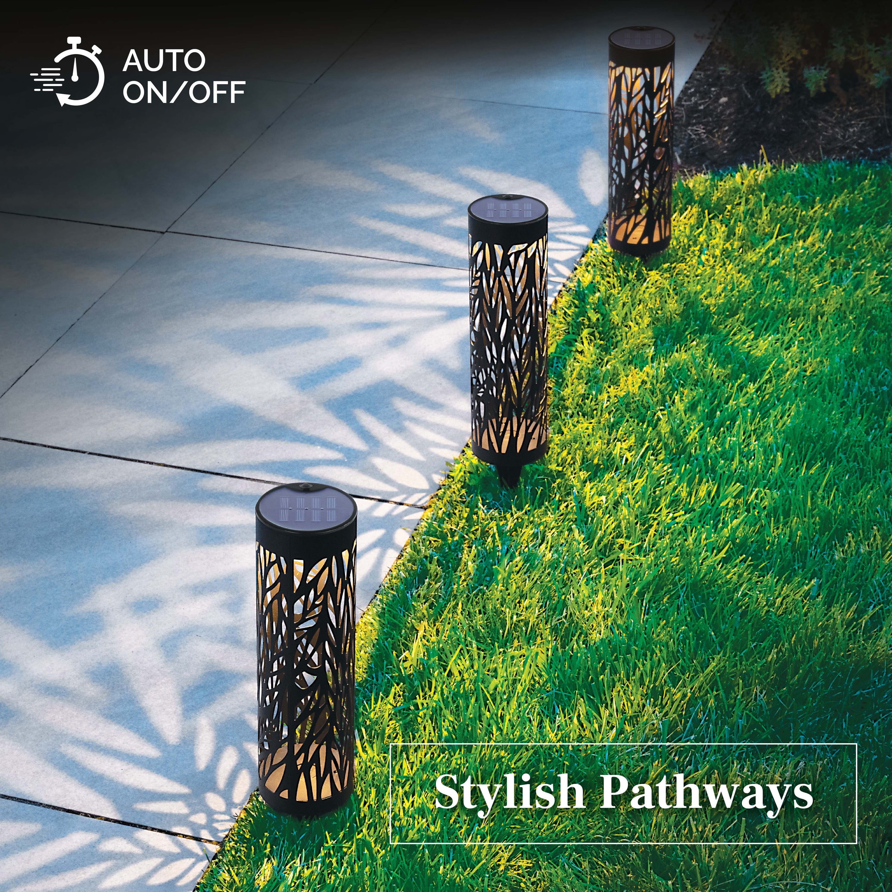 Solar Powered Steel Pathway Bollard Lights, IP65 Water Resistant, LED, Aesthetic, Modern Design, All Season Safe, Summer, Fall, Winter, Spring, Landscape, Lawn, Garden
