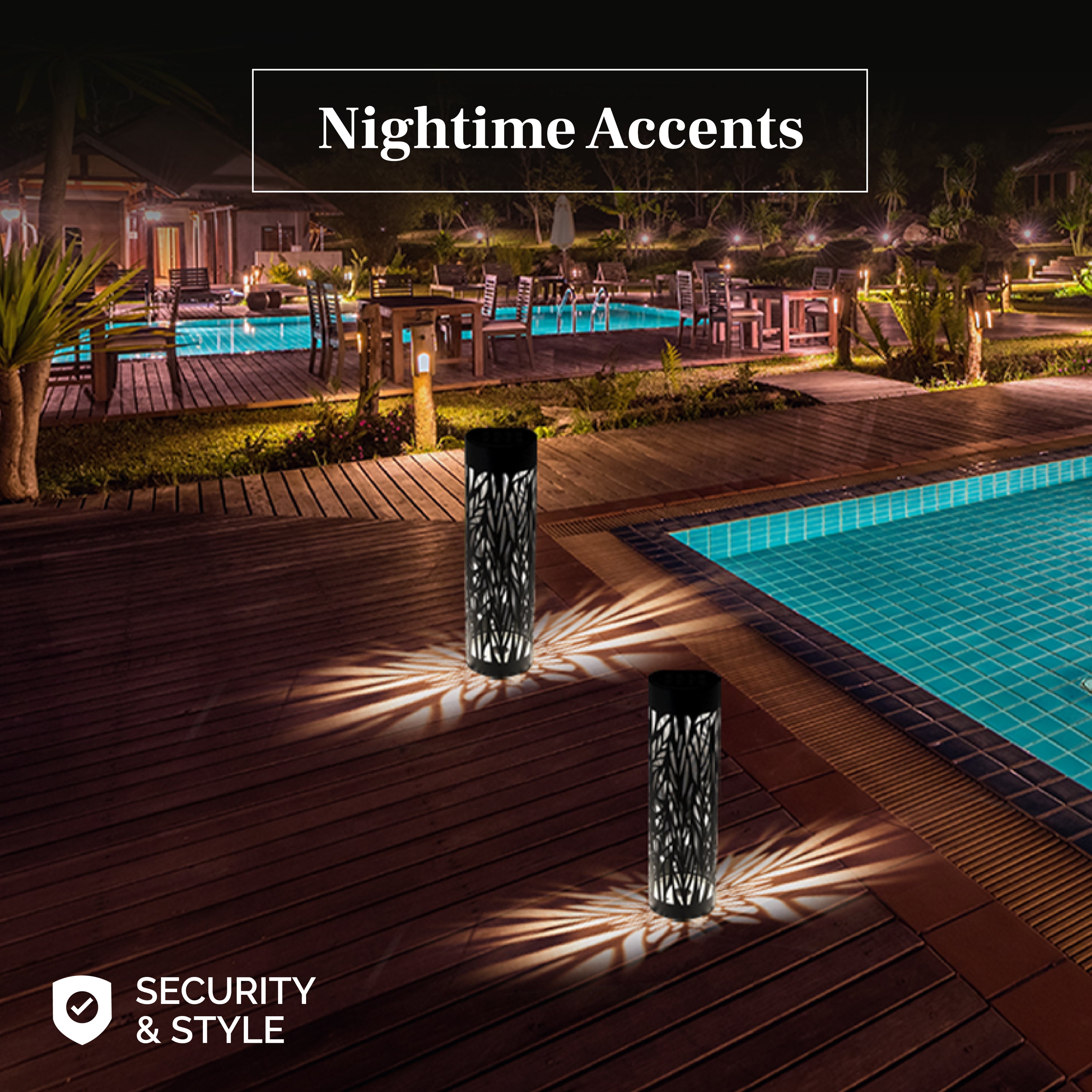 Solar Powered Steel Pathway Bollard Lights, IP65 Water Resistant, LED, Aesthetic, Modern Design, All Season Safe, Summer, Fall, Winter, Spring, Landscape, Lawn, Garden