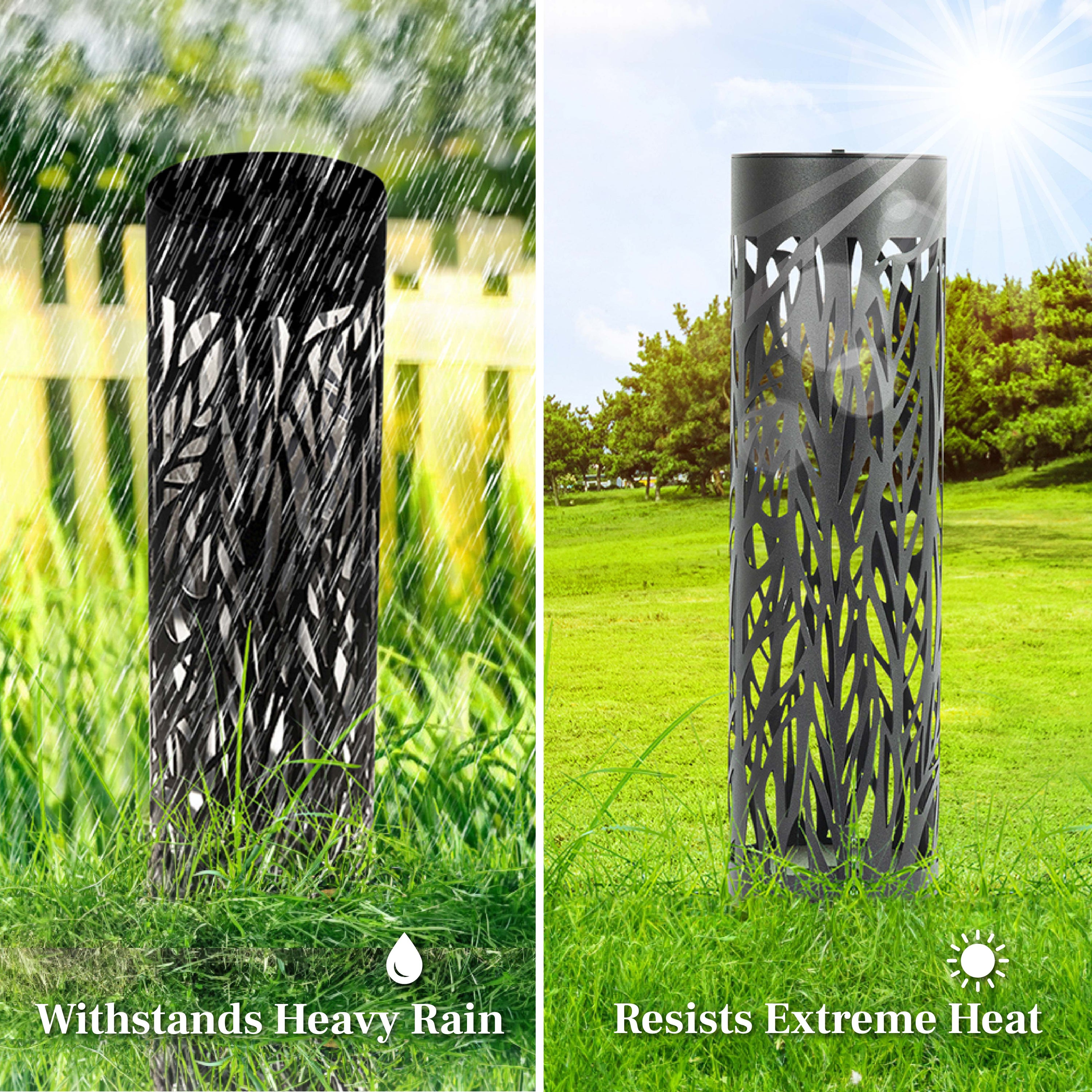 Solar Powered Steel Pathway Bollard Lights, IP65 Water Resistant, LED, Aesthetic, Modern Design, All Season Safe, Summer, Fall, Winter, Spring, Landscape, Lawn, Garden