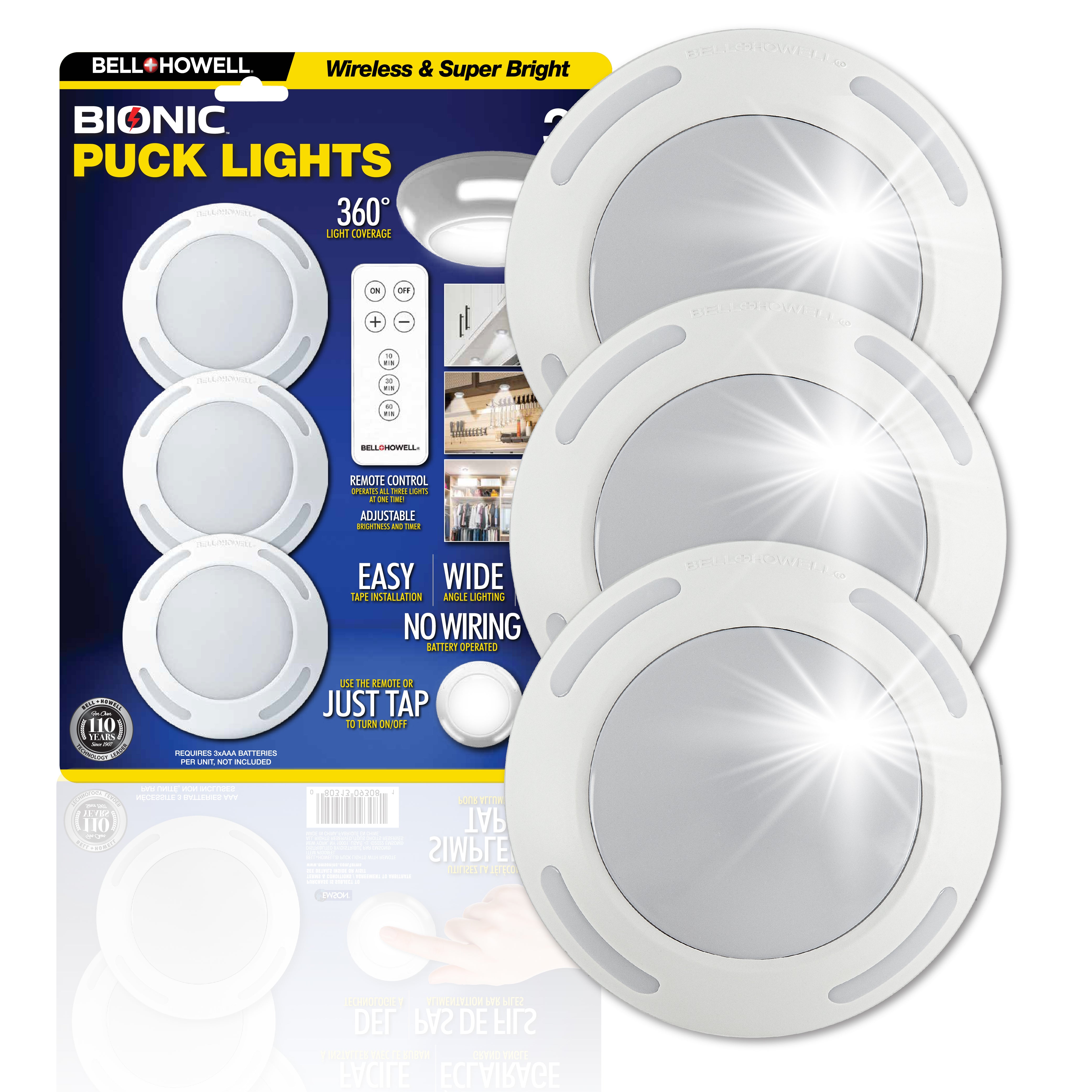 Bionic LED Puck Lights 3 Pack Bell + Howell