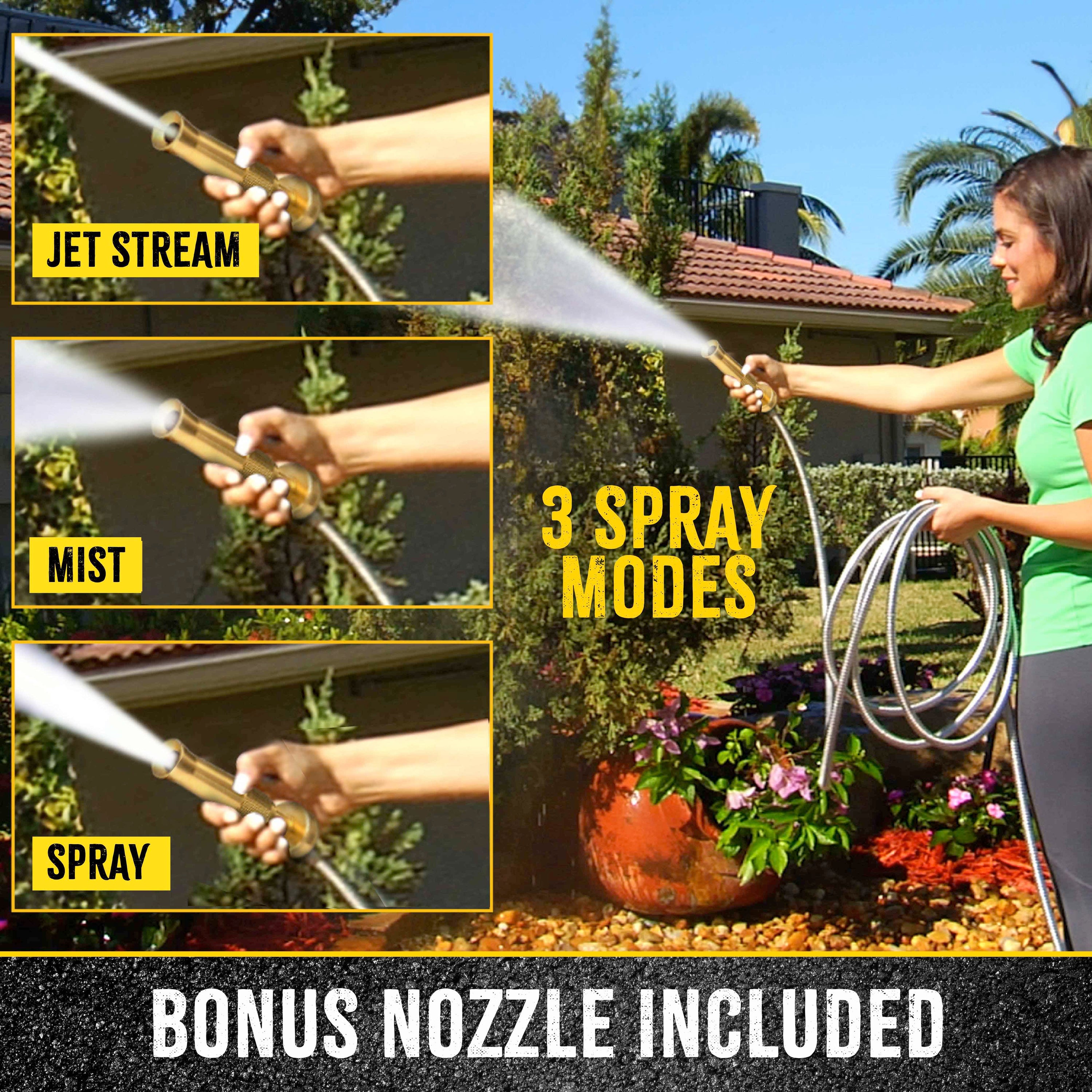 Bionic Steel PRO - 5/8 in. Heavy-Duty Stainless Steel Garden Hose with Brass Fittings - 25', 50', 75', 100' & 125'