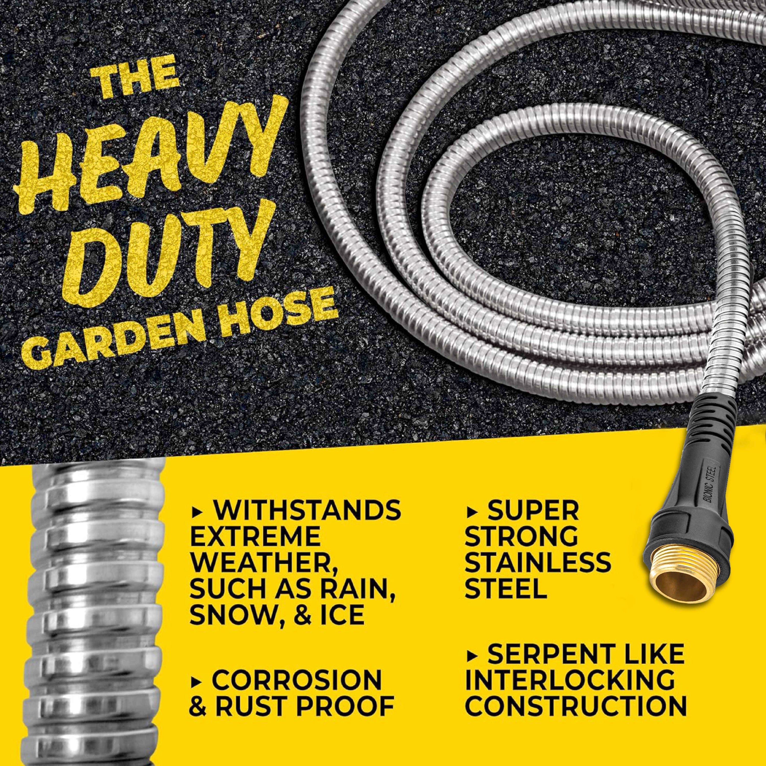 Bionic Steel PRO - 5/8 in. Heavy-Duty Stainless Steel Garden Hose with Brass Fittings - 25', 50', 75', 100' & 125'