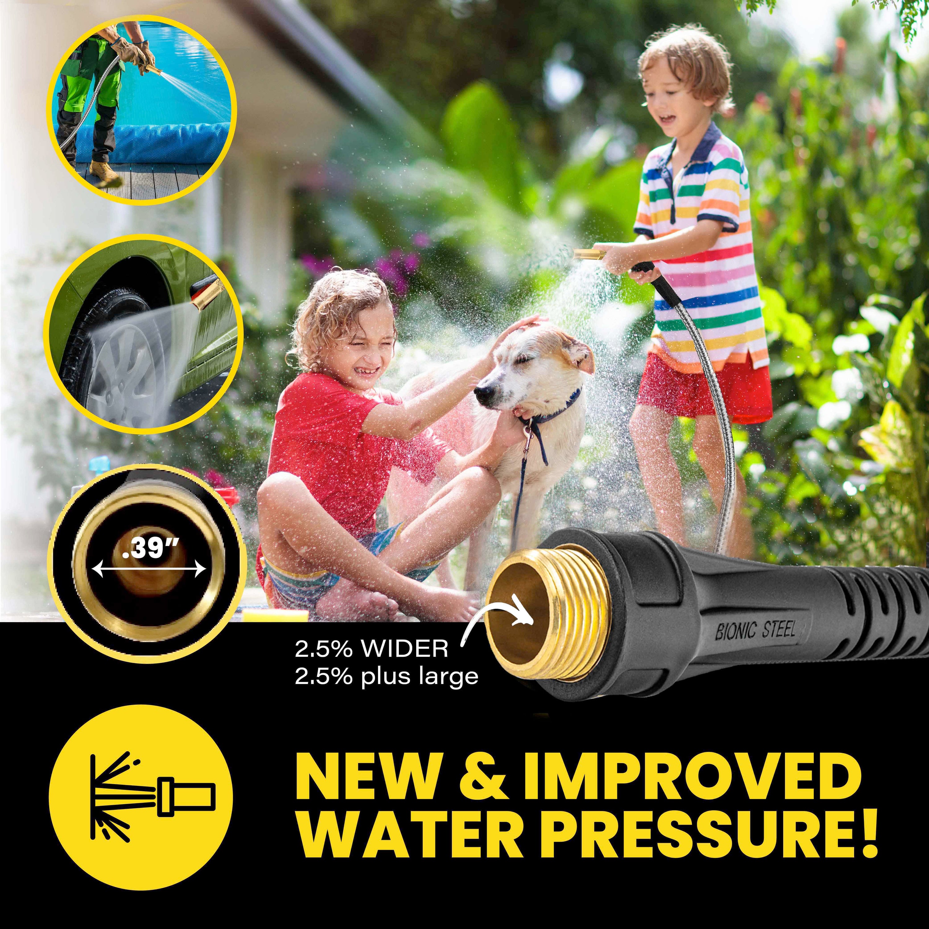 Bionic Steel PRO - 5/8 in. Heavy-Duty Stainless Steel Garden Hose with Brass Fittings - 25', 50', 75', 100' & 125'