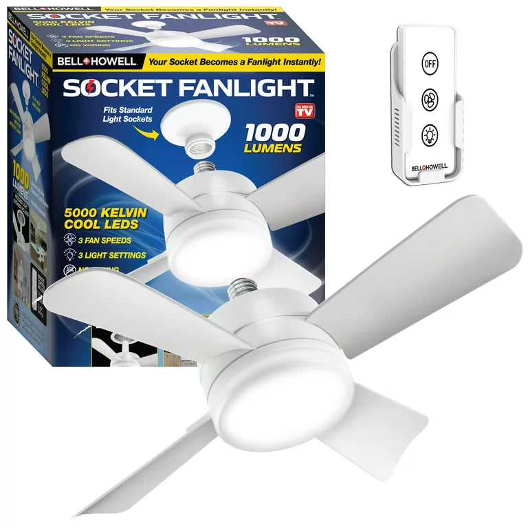 Bell + Howell Screw-In Socket Fan - Remote Controlled Socket Ceiling Fan & Light as seen on TV and TikTok #socketfan