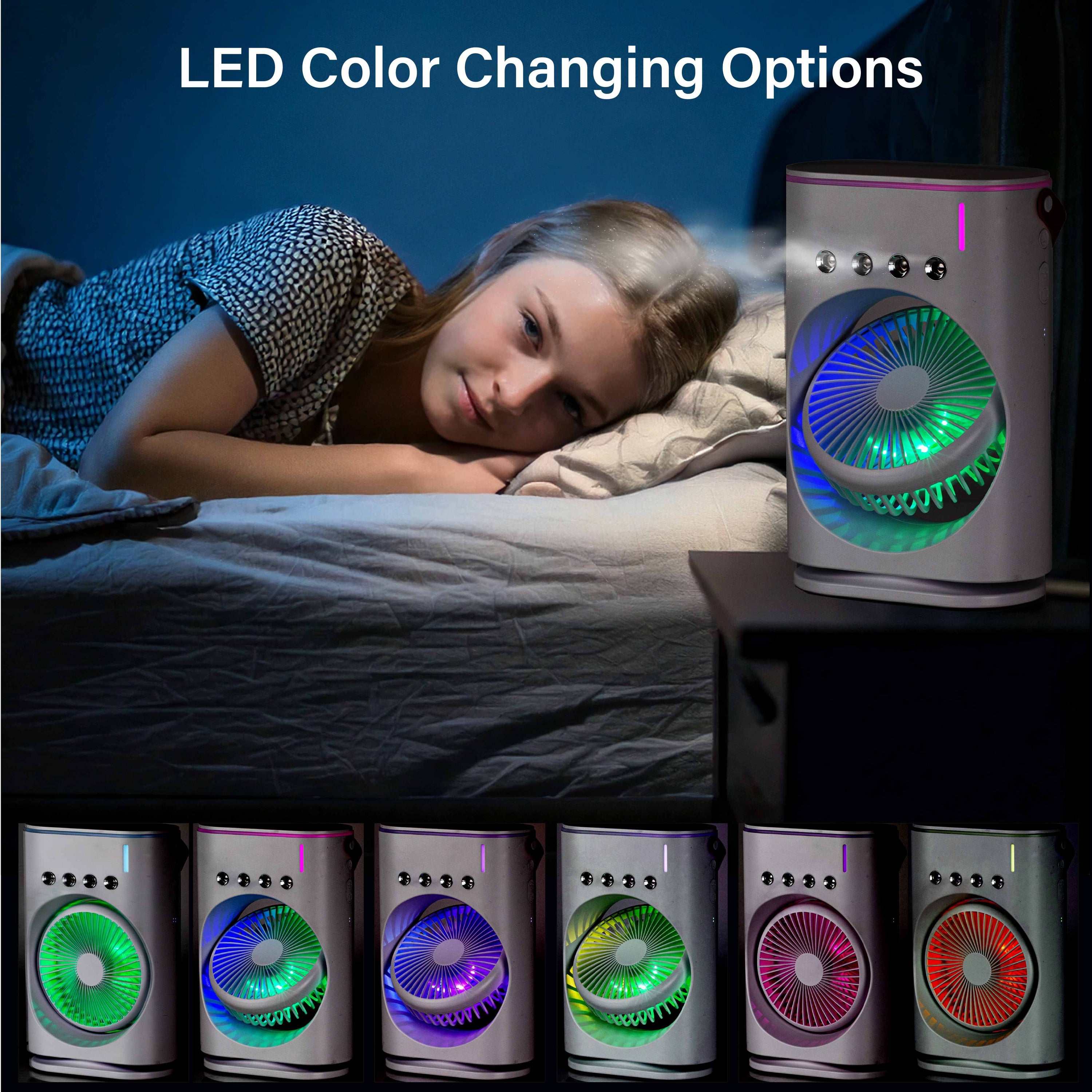 Bullseye Air Cool Misting Fan, Remote Controlled, Oscillating, USB-C Rechargeable, Color Changing, Lightweight, Portable