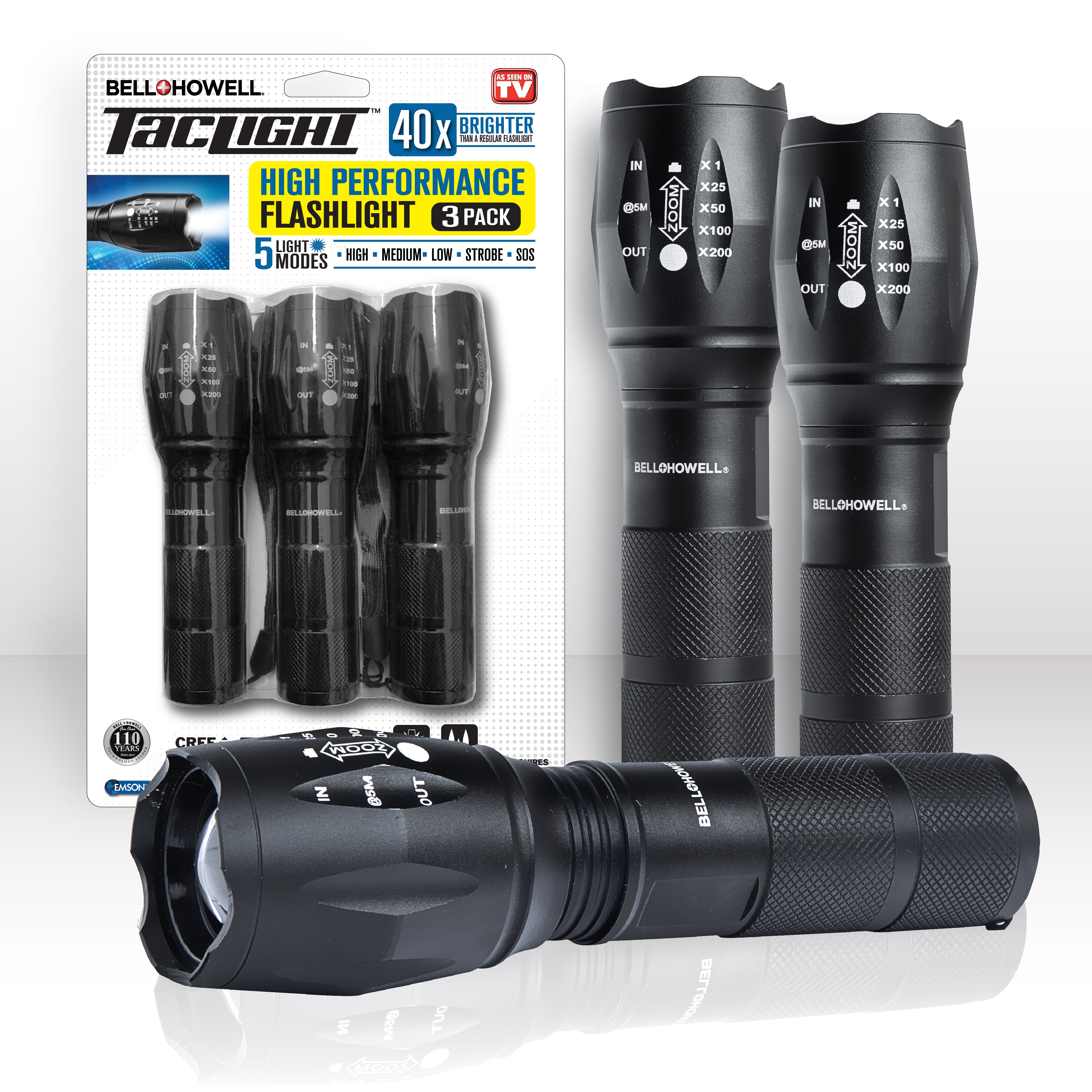 Bell Howell 3pk Taclight 40x High Performance 50000 HRS Flashlight 3