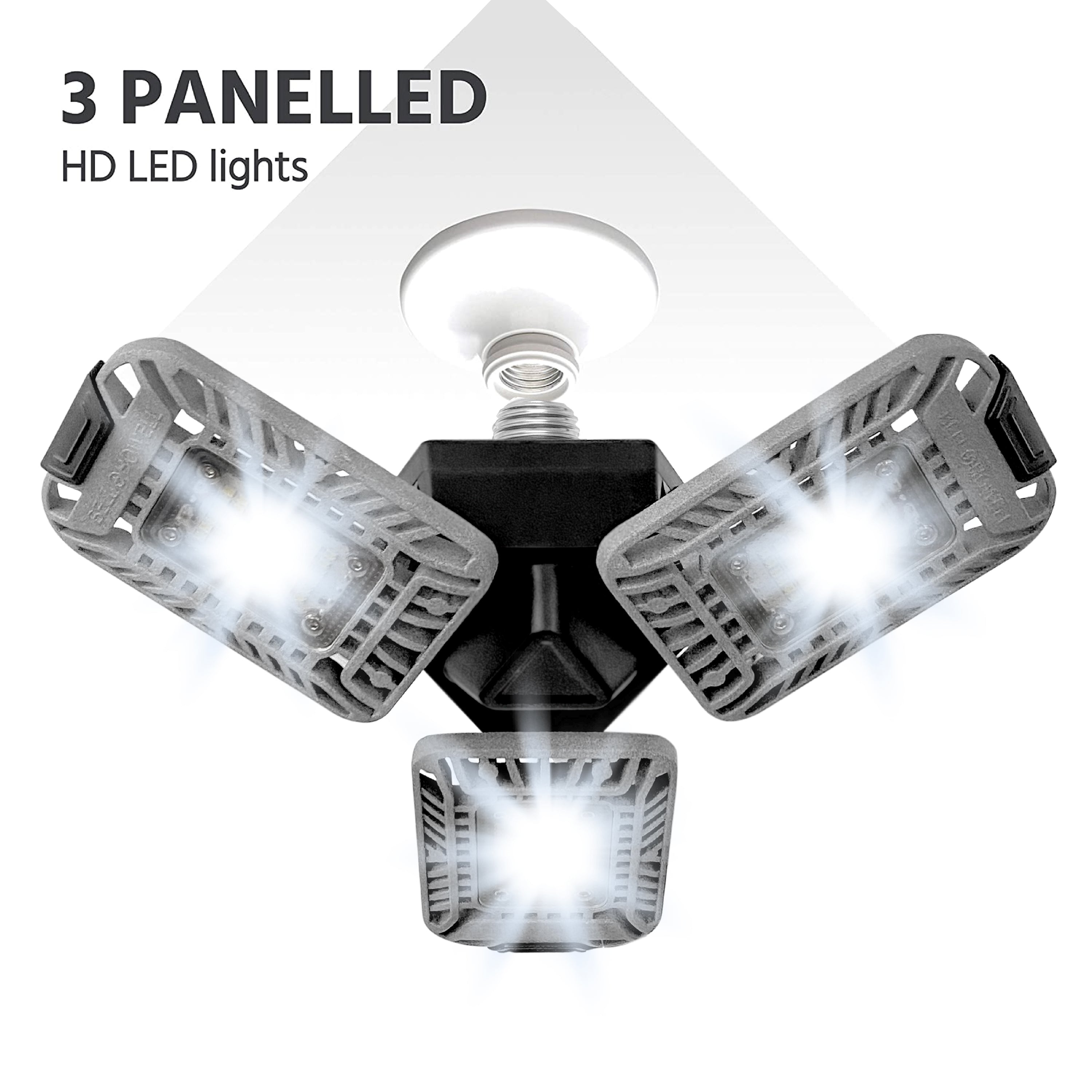 Triburst 5500 Lumens 6500 Kelvin Screw-In Indoor Lights, Ultra Bright Lighting with 144 LED Bulb, Multi-Directional Triple Panel Ceiling, Garage, Shop Light