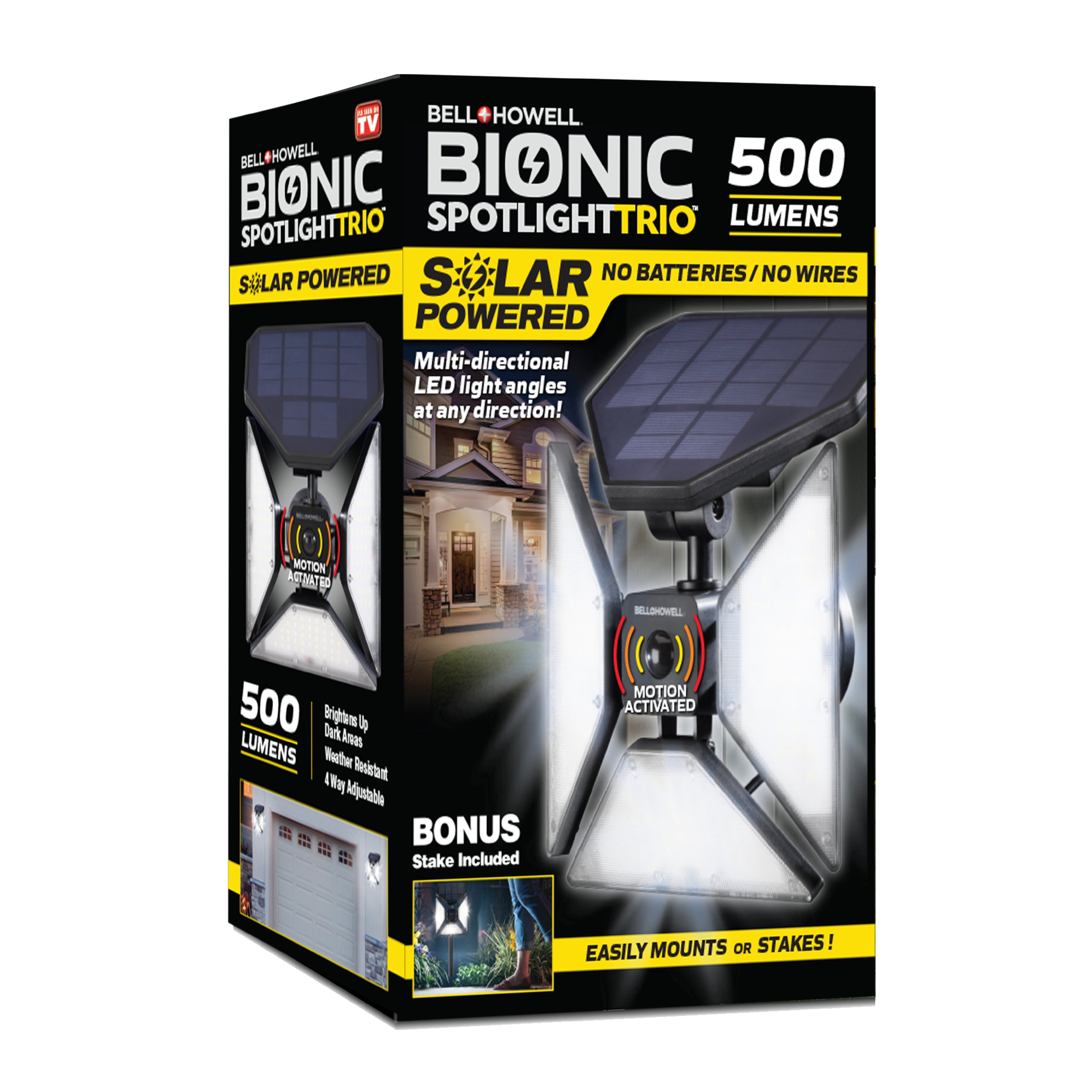 Bell + Howell Bionic Spotlight Trio Solar Powered & Motion Activated - 500 Lumen