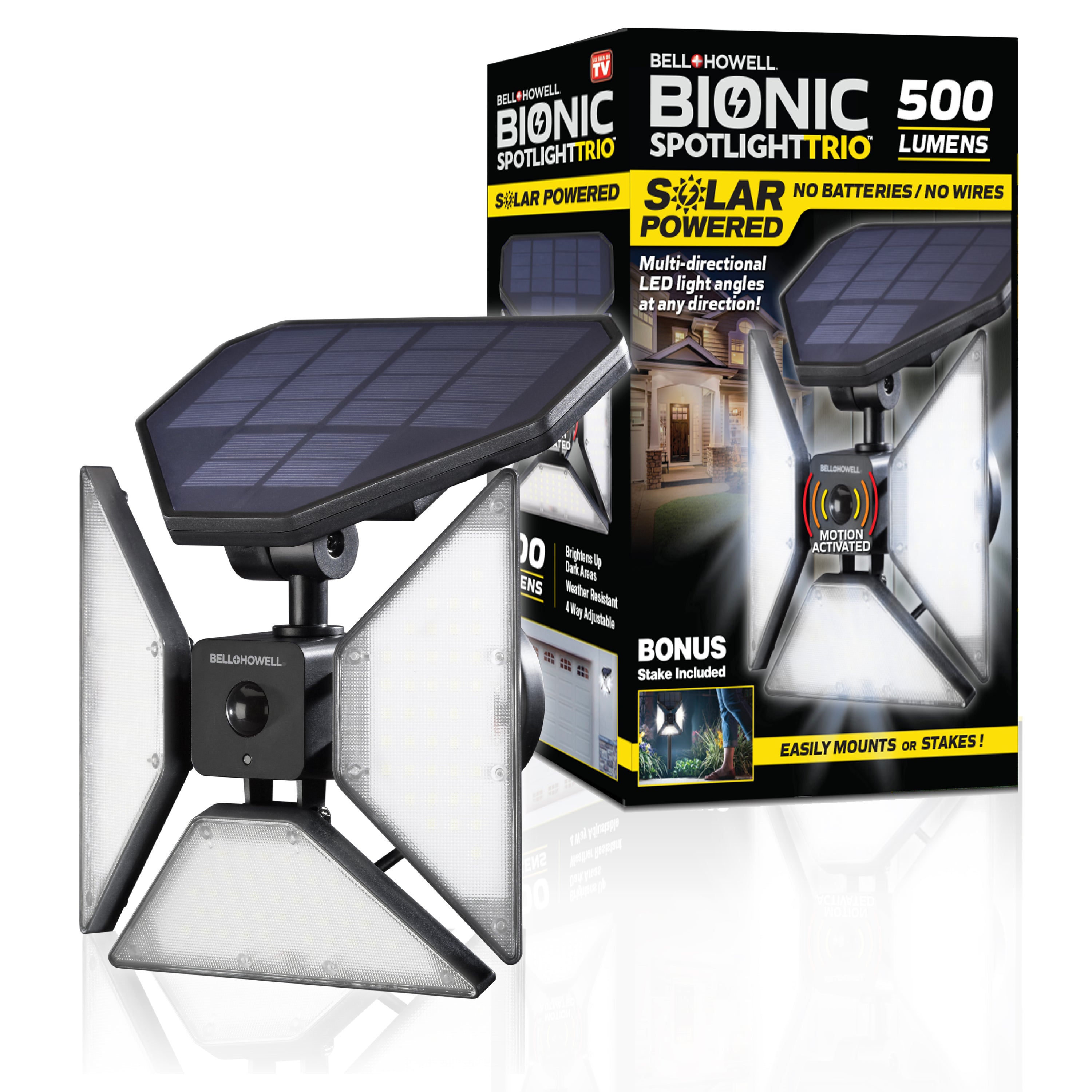 Bell + Howell Bionic Spotlight Trio Solar Powered & Motion Activated - 500 Lumen