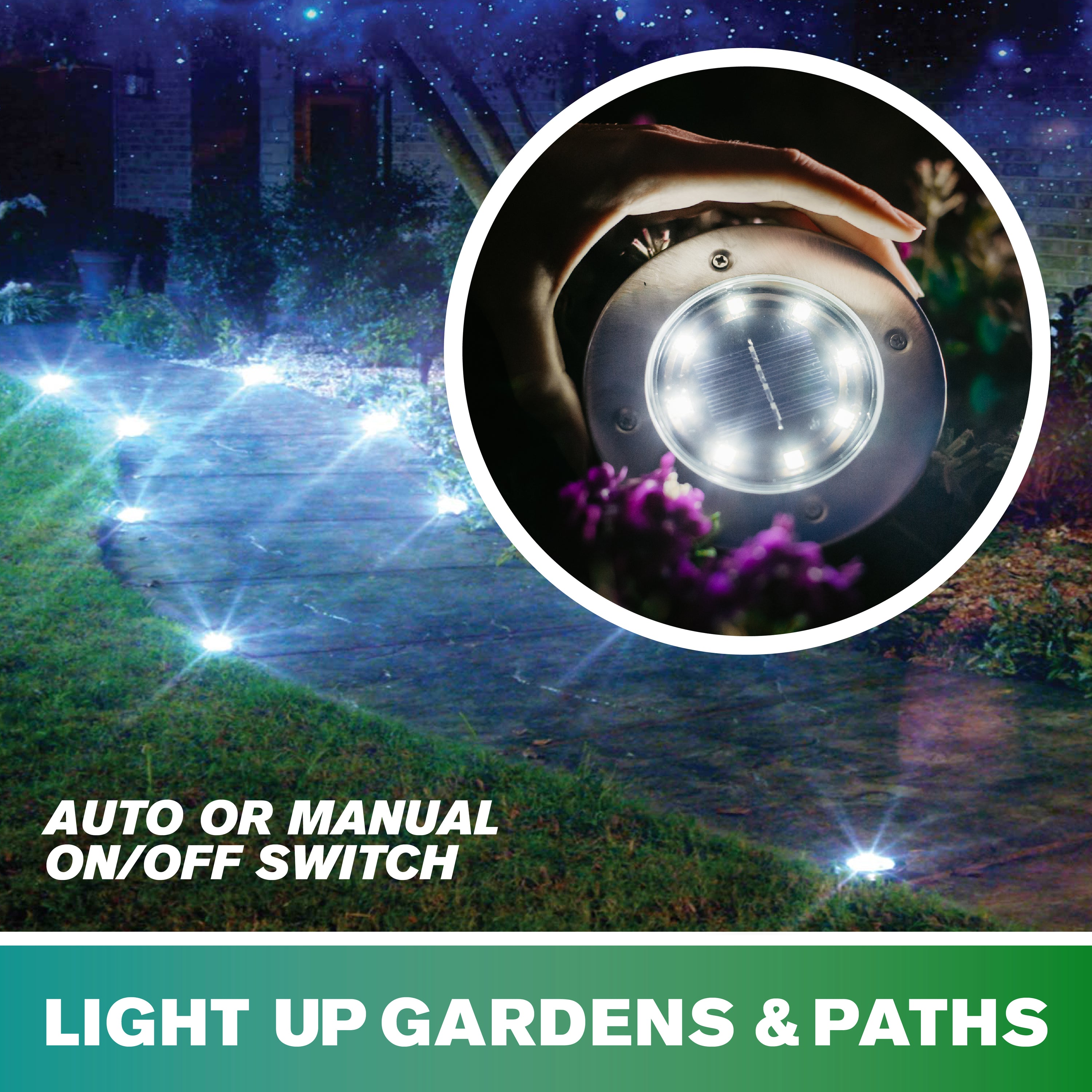Bell + Howell Pathway & Landscape Swivel Disk Solar Powered Outdoor Landscape & Pathway Lights 4-pack