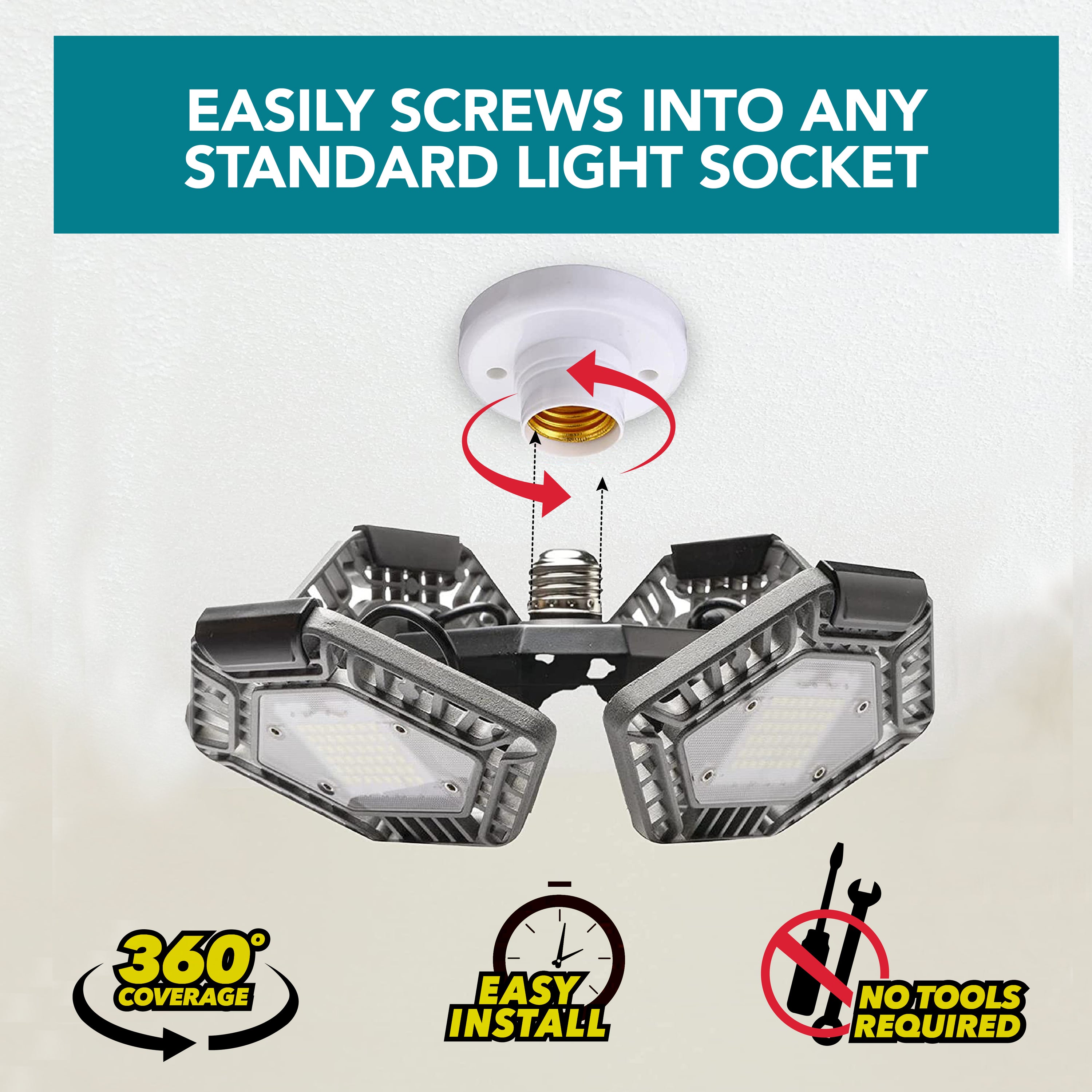 Bell + Howell Quad Burst 8000 Lumens, LED Ceiling Light Work Light, Garage Light, Indoor Outdoor Lighting