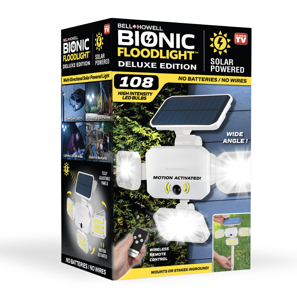 Bell + Howell Bionic Floodlight Deluxe - White - Solar-Powered Outdoor Motion Sensor Light with Adjustable Design and Multiple Lighting Modes