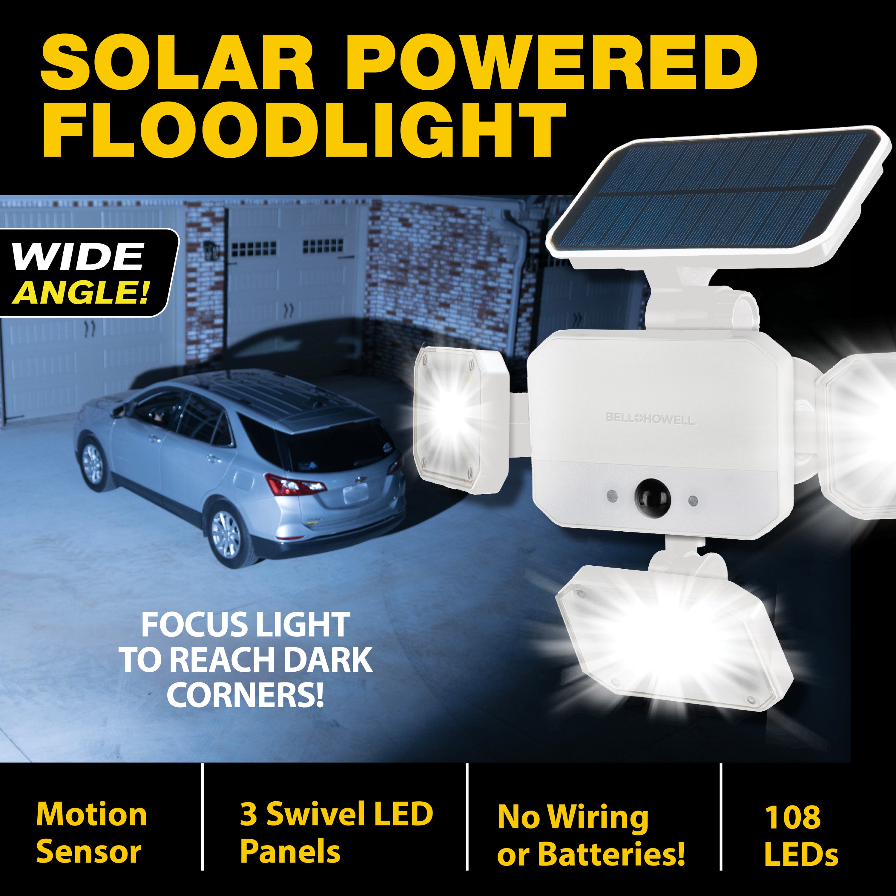 Bell + Howell Bionic Floodlight Deluxe - White - Solar-Powered Outdoor Motion Sensor Light with Adjustable Design and Multiple Lighting Modes