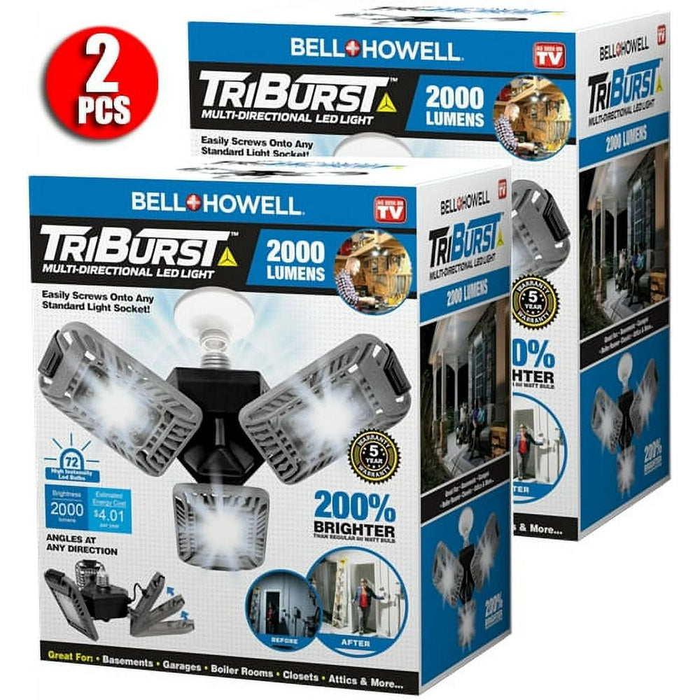 Bell+Howell Triburst Garage Light High Intensity Lighting with 144 LED Bulb, Multi-Directional Triple Panel Light for Indoor and Outdoor - Set of 2