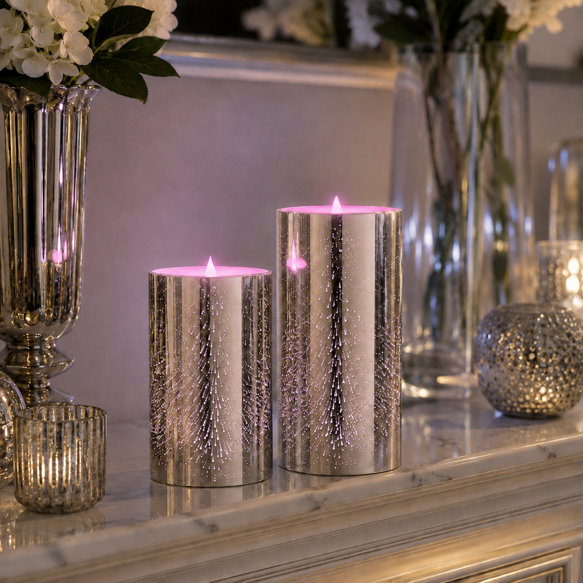 Bell+Howell Flameless Glitter Candle Light 2-Pack – Battery Powered Multi-Color Changing LED Night Light