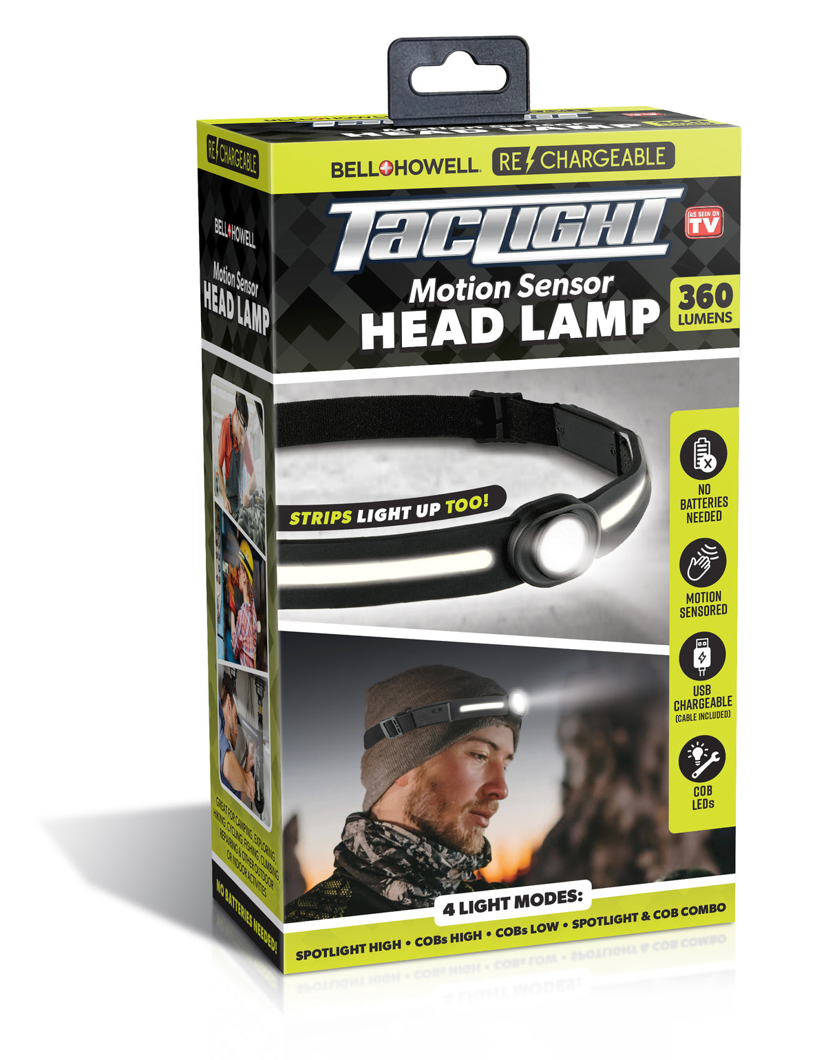 TacLight Motion Sensor Headlamp – 360 Lumens, 4 Modes, USB Rechargeable COB LED Headlight for Camping & Hiking