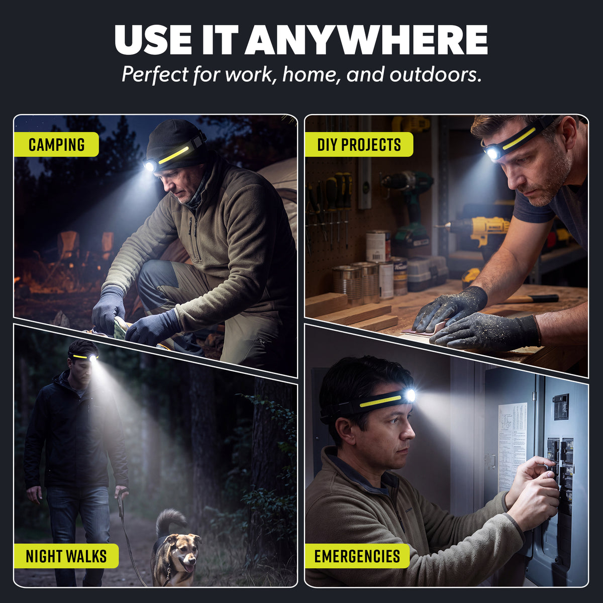 TacLight Motion Sensor Headlamp – 360 Lumens, 4 Modes, USB Rechargeable COB LED Headlight for Camping & Hiking