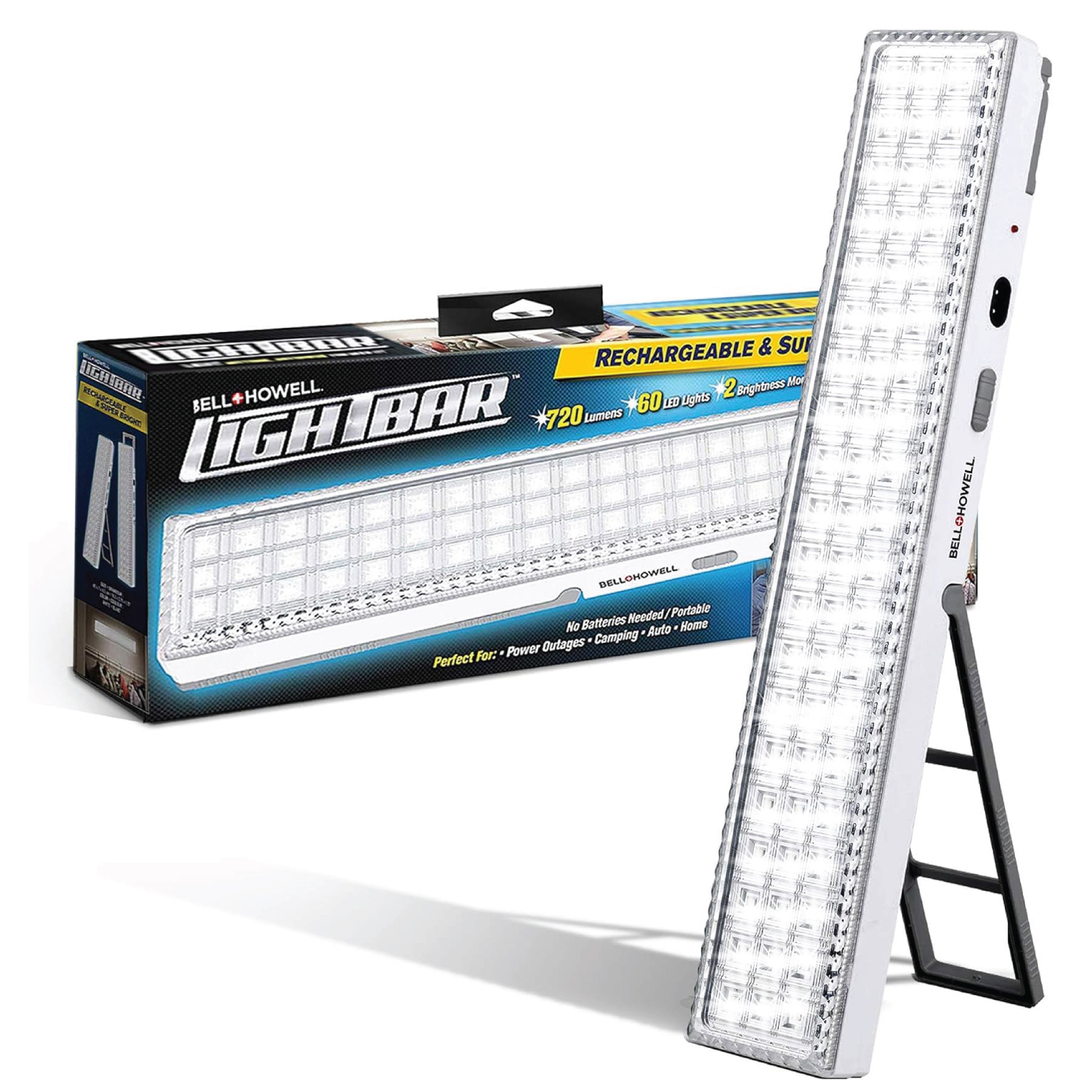 Bell and Howell Light Bar – Portable 720-Lumen Rechargeable LED Emergency Lighting, 60-LED Backup Lamp for Home, Blackouts & Camping