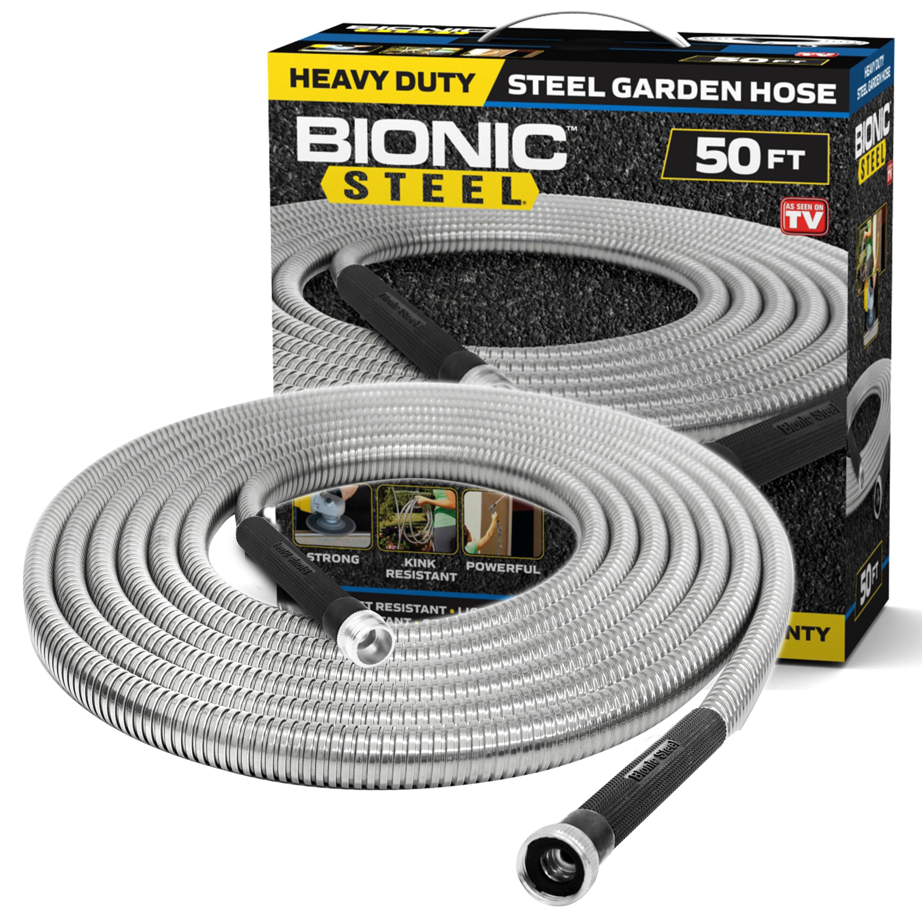 Bionic Steel Garden Hose - Stainless Steel, Flexible, Crush Resistant, Metal Fittings, Kink & Tangle Free