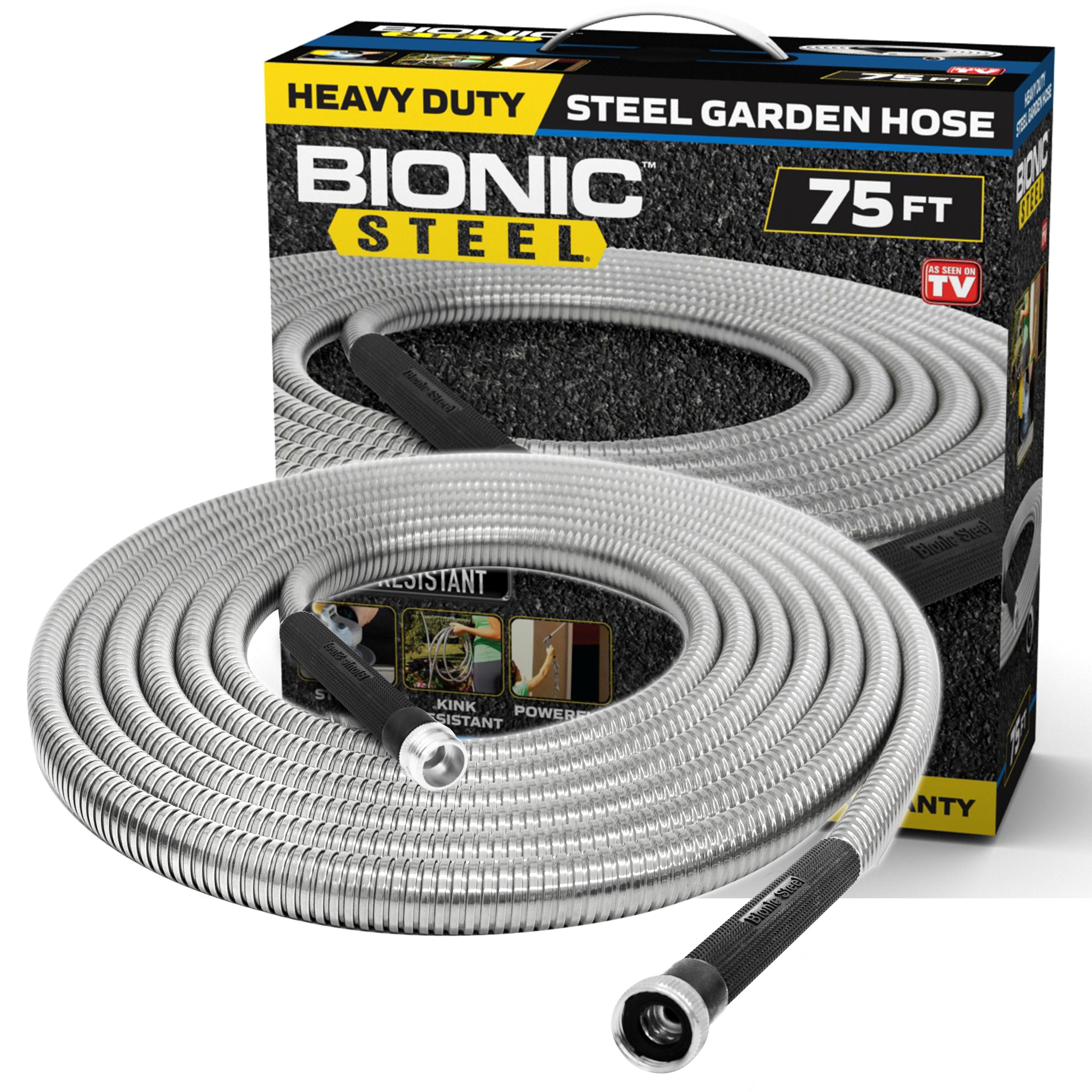 Bionic Steel Garden Hose - Stainless Steel, Flexible, Crush Resistant, Metal Fittings, Kink & Tangle Free