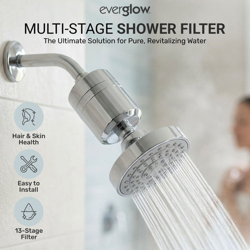 EVERGLOW High-Output Shower Filter, Reduces Chlorine, Dry Skin, Dandruff, Eczema, Heavy Metals and Vitamin C Infused for Dandruff and Softens Hard Water, 4.7”