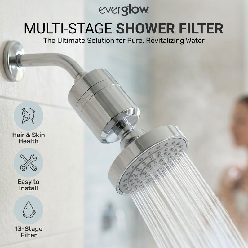 EVERGLOW High-Output Shower Filter, Reduces Chlorine, Dry Skin, Dandruff, Eczema, Heavy Metals and Vitamin C Infused for Dandruff and Softens Hard Water, 4.7”