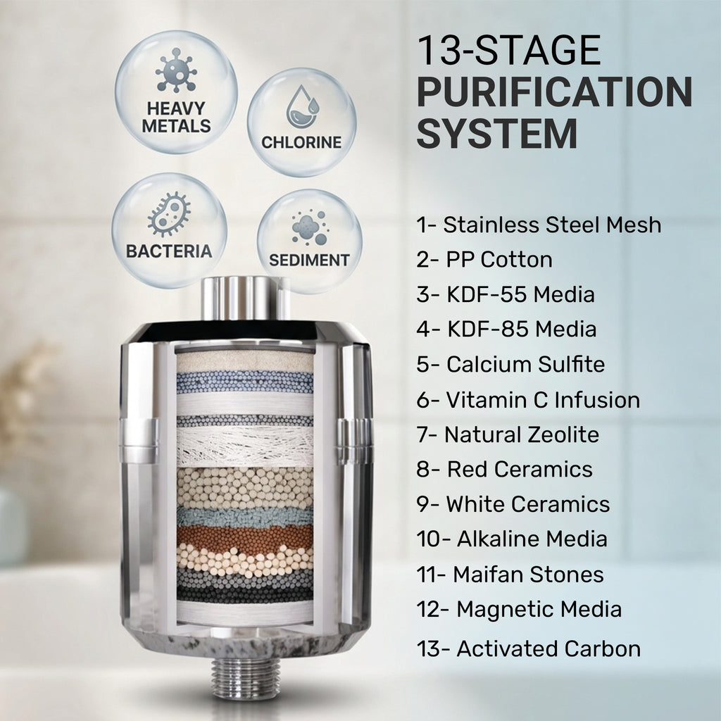 EVERGLOW High-Output Shower Filter, Reduces Chlorine, Dry Skin, Dandruff, Eczema, Heavy Metals and Vitamin C Infused for Dandruff and Softens Hard Water, 4.7”