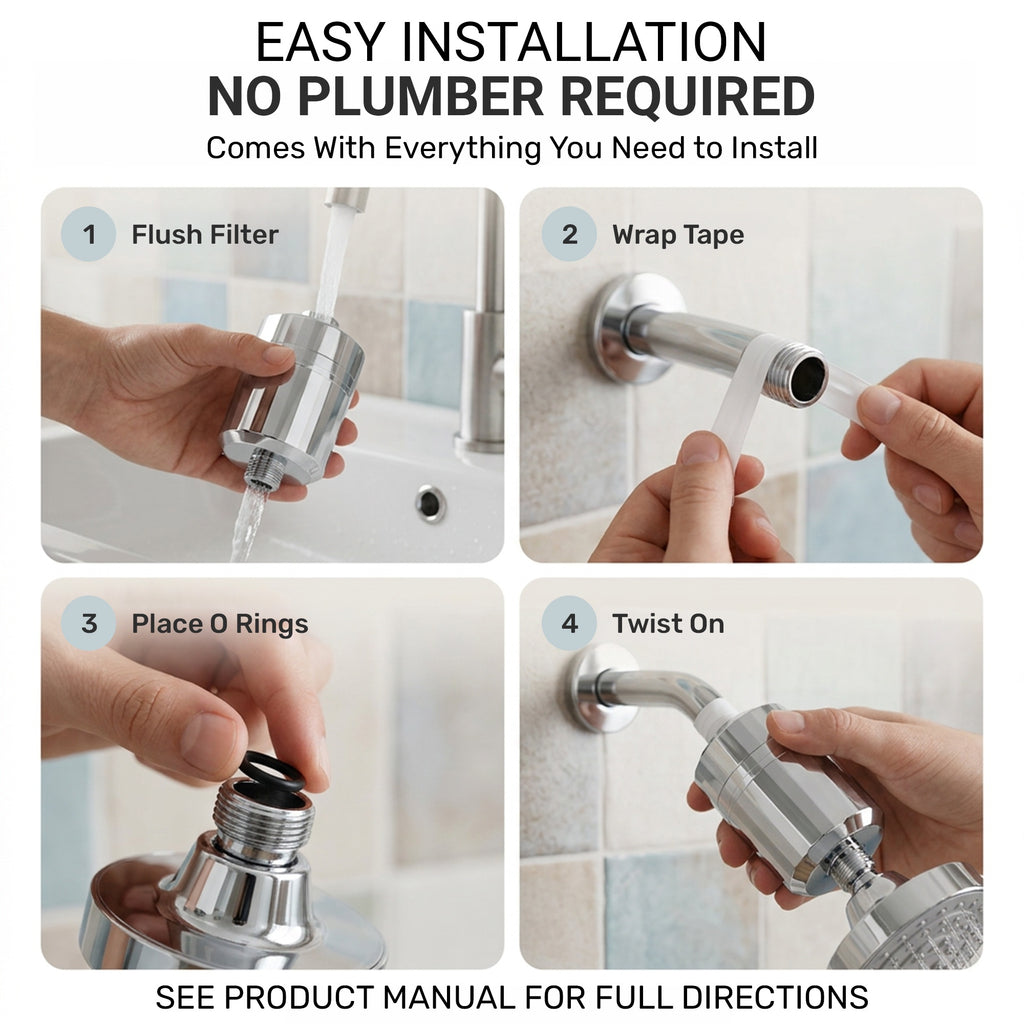 EVERGLOW High-Output Shower Filter, Reduces Chlorine, Dry Skin, Dandruff, Eczema, Heavy Metals and Vitamin C Infused for Dandruff and Softens Hard Water, 4.7”