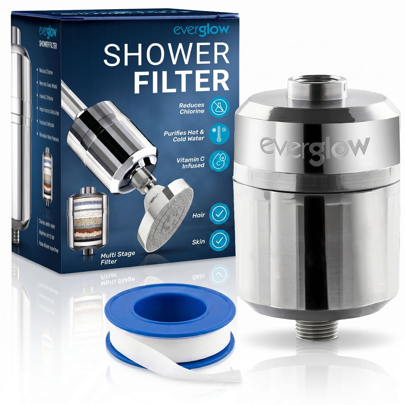 EVERGLOW High-Output Shower Filter, Reduces Chlorine, Dry Skin, Dandruff, Eczema, Heavy Metals and Vitamin C Infused for Dandruff and Softens Hard Water, 4.7”