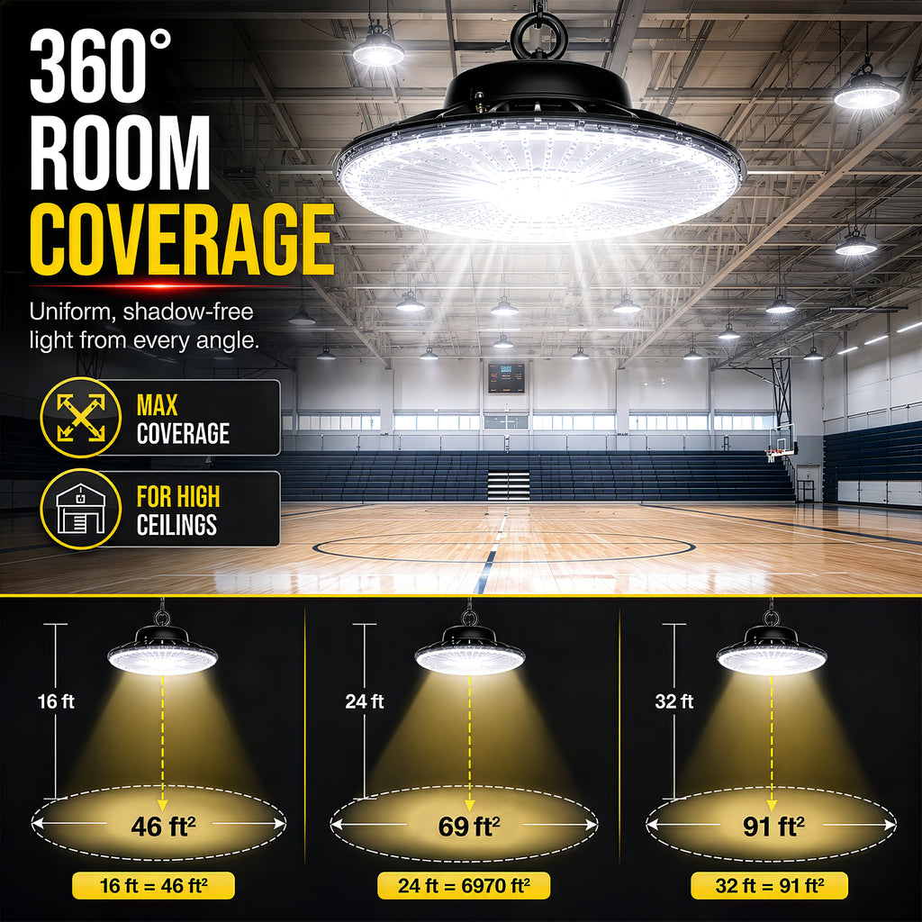 10,000 Lumens Dimmable High Bay LED HighBurst Shop Light, 100 Watts, IP66 Waterproof, Hangable, Dimmer Included, 9 ft. Plug-in Cord
