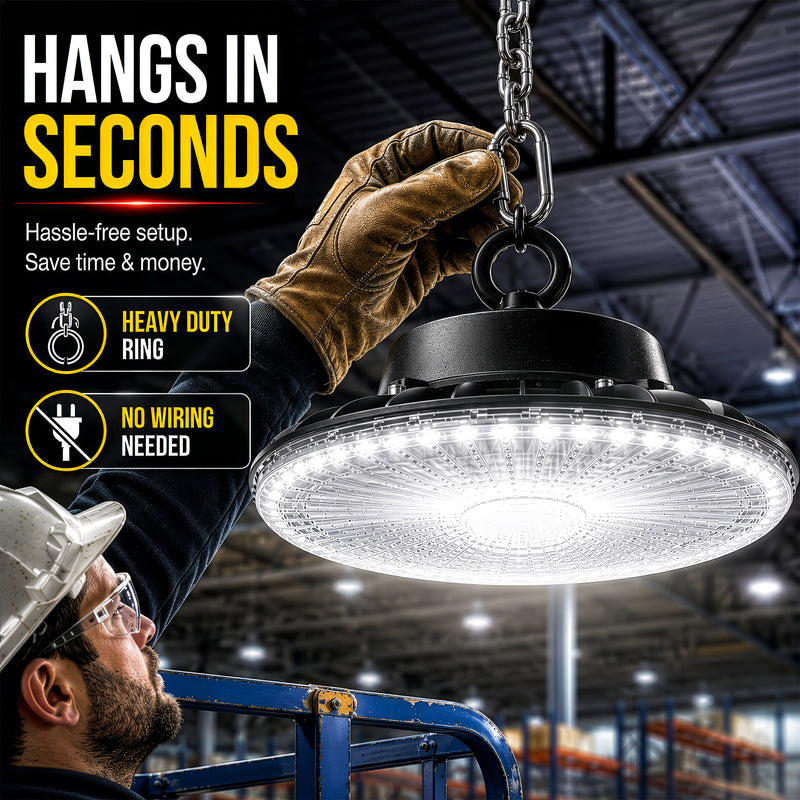10,000 Lumens Dimmable High Bay LED HighBurst Shop Light, 100 Watts, IP66 Waterproof, Hangable, Dimmer Included, 9 ft. Plug-in Cord
