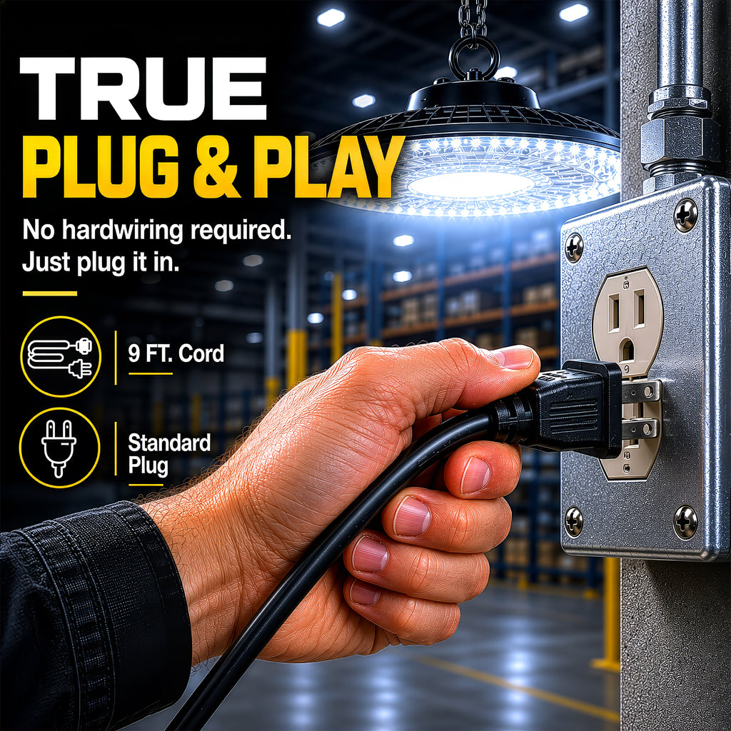 10,000 Lumens Dimmable High Bay LED HighBurst Shop Light, 100 Watts, IP66 Waterproof, Hangable, Dimmer Included, 9 ft. Plug-in Cord