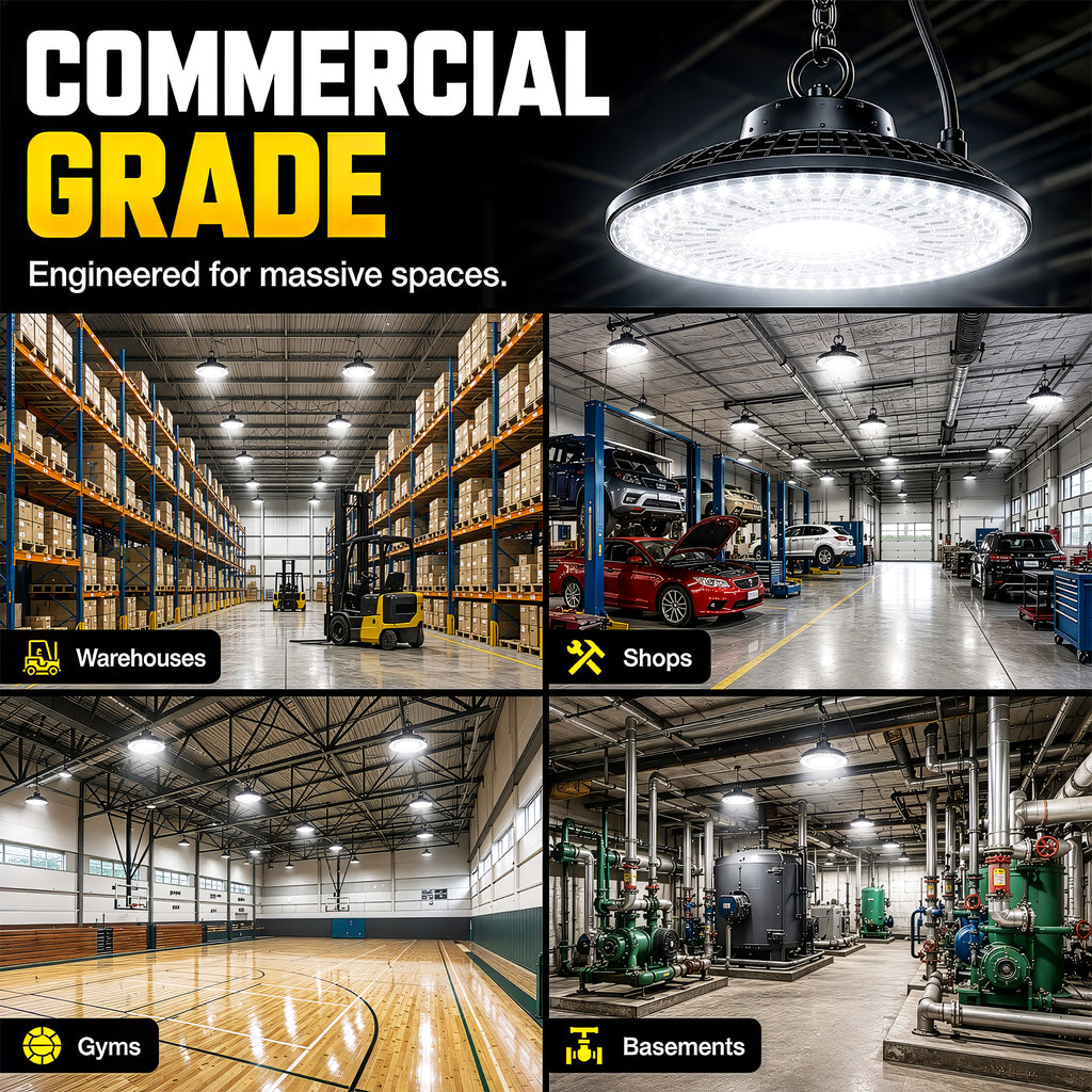 10,000 Lumens Dimmable High Bay LED HighBurst Shop Light, 100 Watts, IP66 Waterproof, Hangable, Dimmer Included, 9 ft. Plug-in Cord