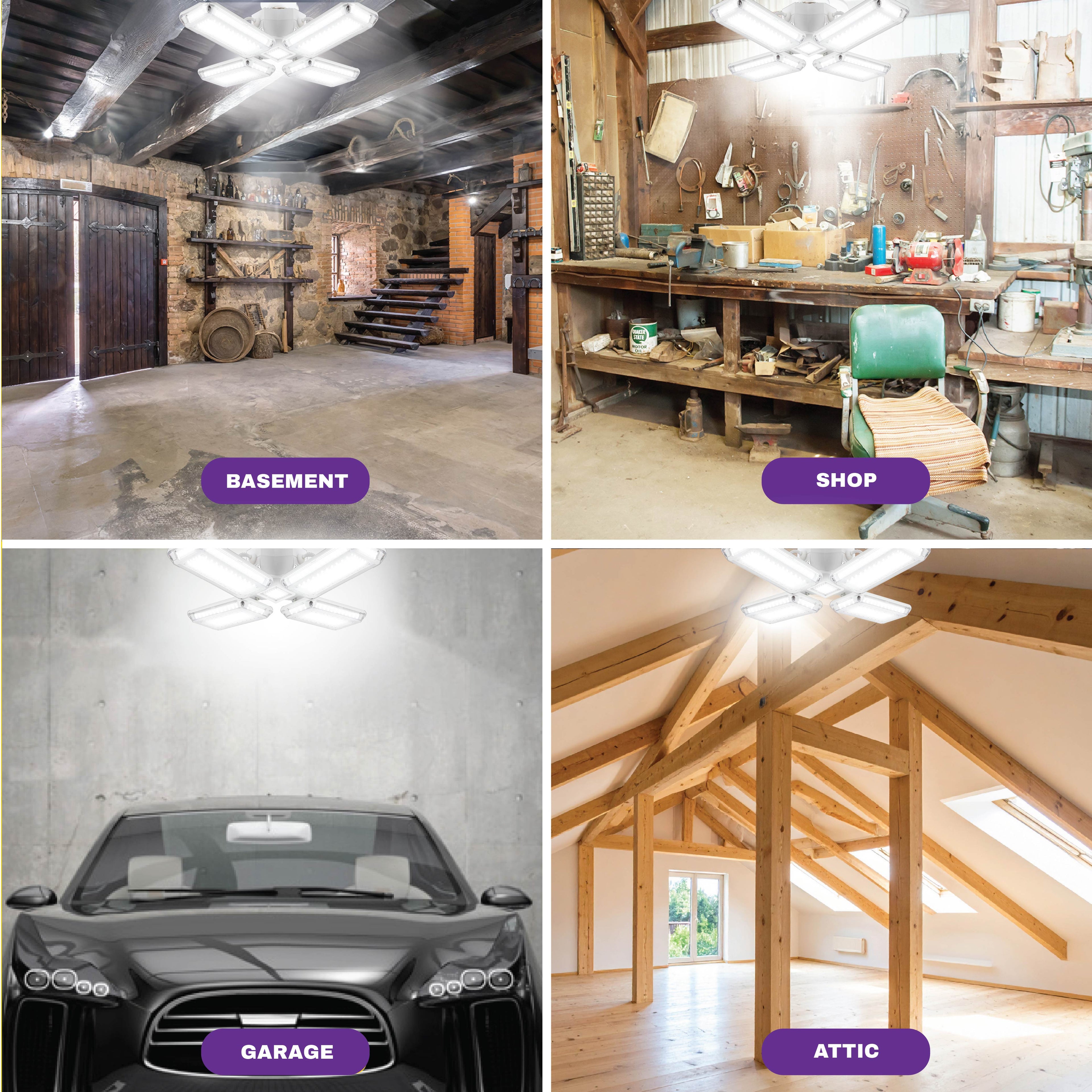 HighBurst Ultra High Performance Shop Light – Adjustable 4-Panel LED Garage Light Bulb with 10,000 Lumens
