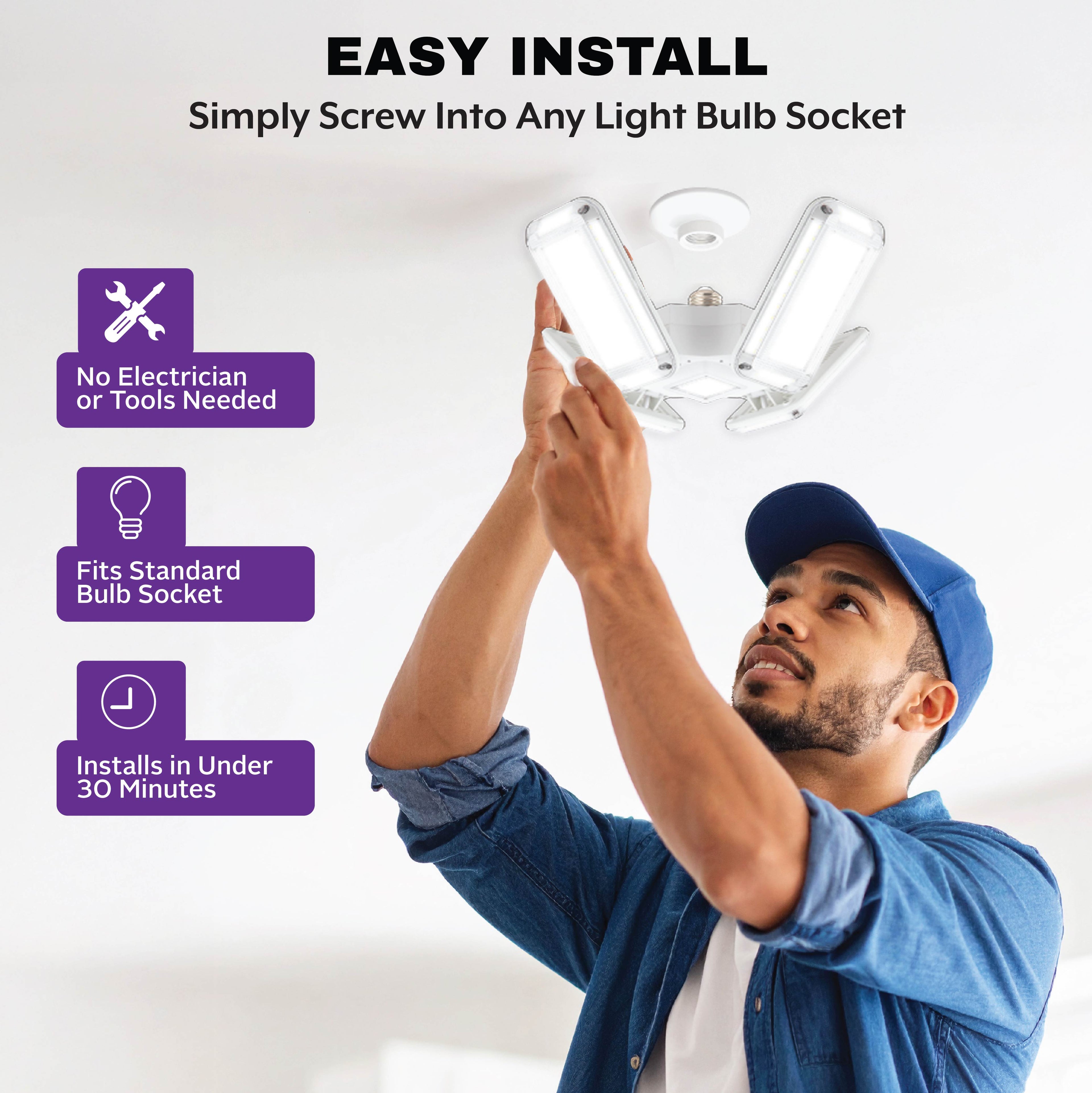 HighBurst Ultra High Performance Shop Light – Adjustable 4-Panel LED Garage Light Bulb with 10,000 Lumens