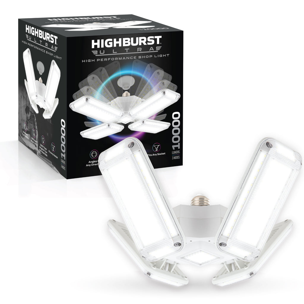 HighBurst Ultra High Performance Shop Light – Adjustable 4-Panel LED Garage Light Bulb with 10,000 Lumens