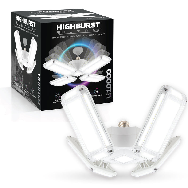 HighBurst Ultra High Performance Shop Light – Adjustable 4-Panel LED Garage Light Bulb with 10,000 Lumens