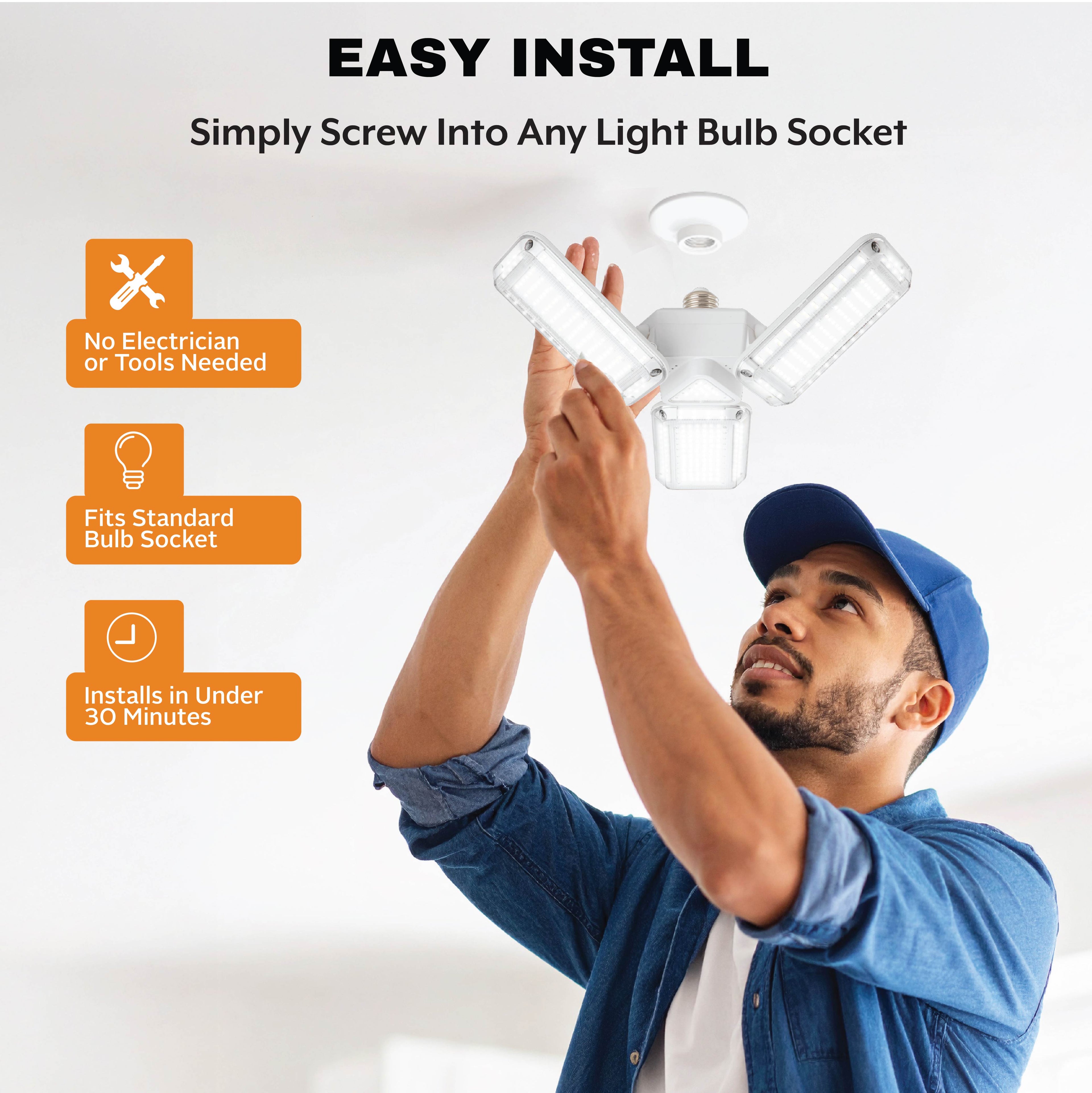 HighBurst Ultra High Performance Shop Light – Adjustable 3-Panel LED Garage Light Bulb with 8,000 Lumens