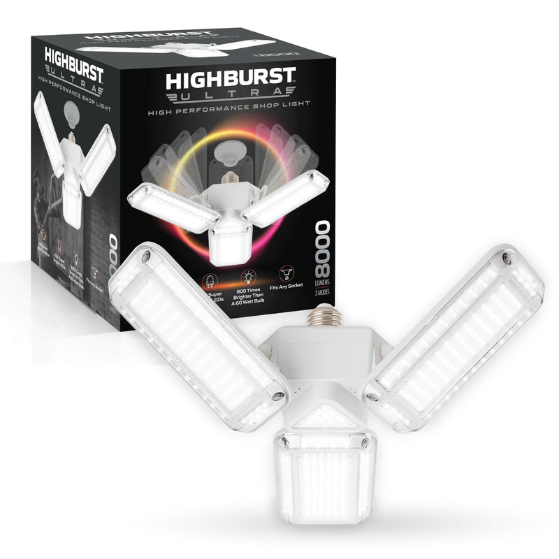 HighBurst Ultra High Performance Shop Light – Adjustable 3-Panel LED Garage Light Bulb with 8,000 Lumens