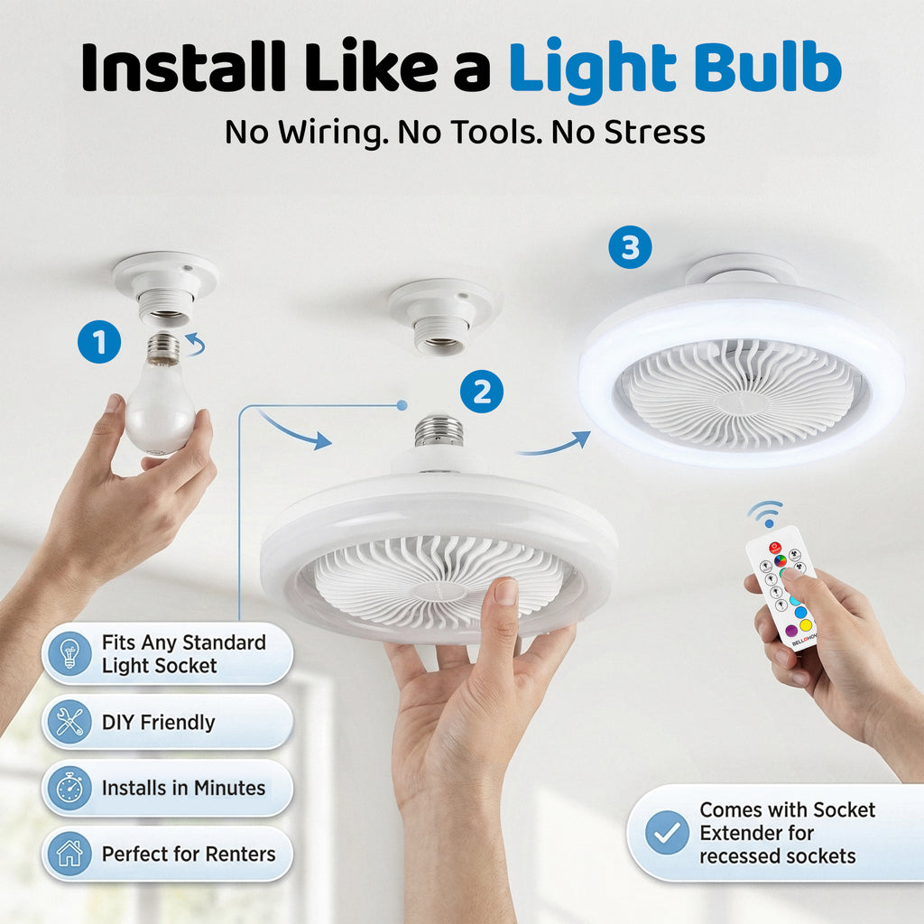 Socket Air Color Changing Ceiling Fan Light with Remote
