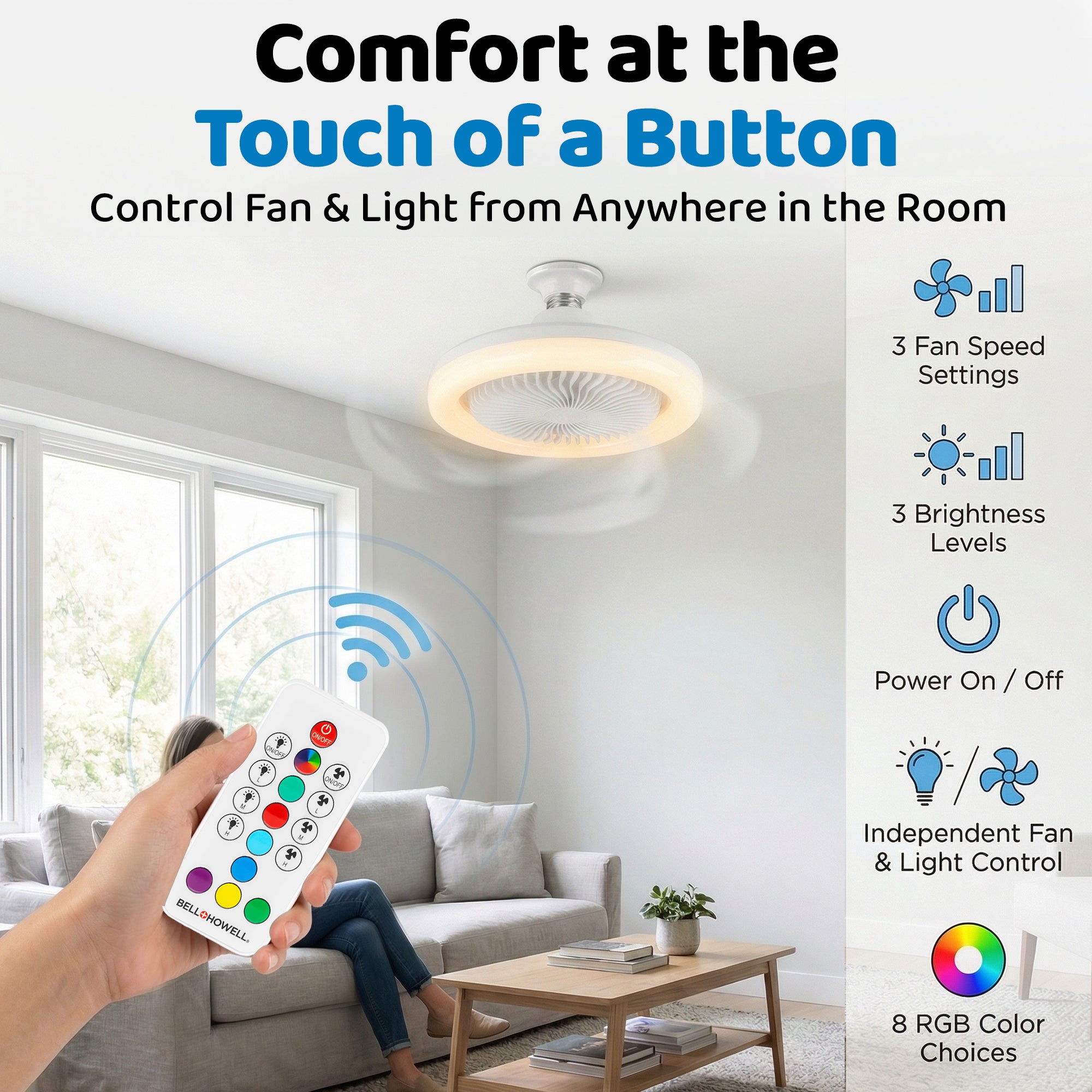 Socket Air Color Changing Ceiling Fan Light with Remote