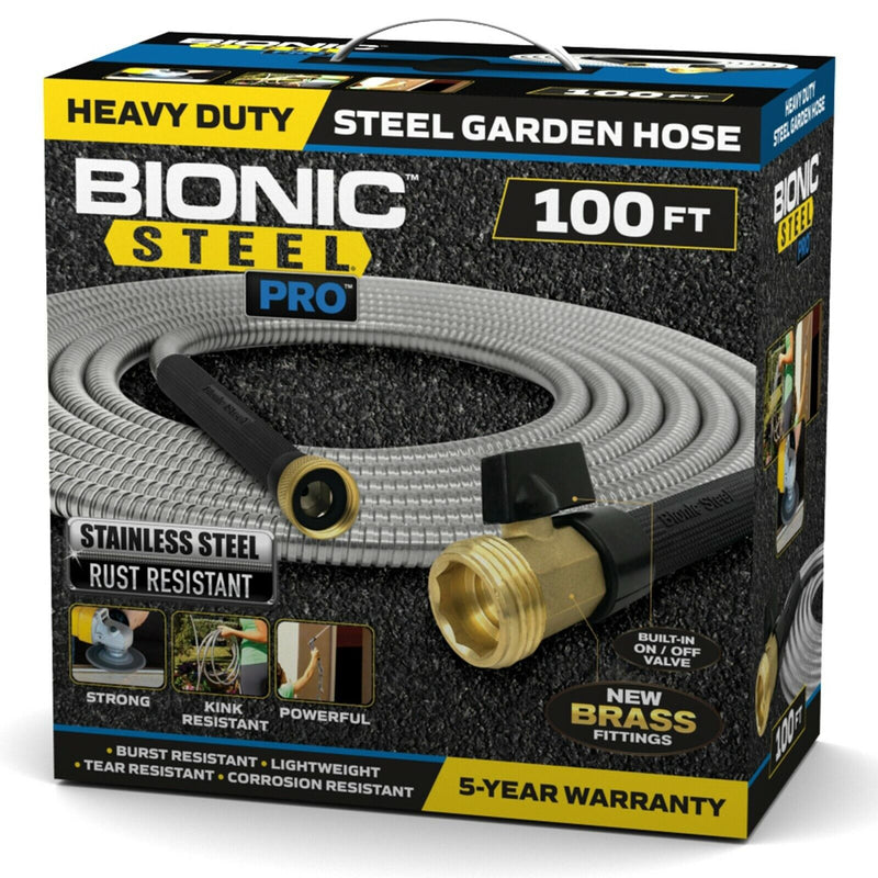 Bionic Steel PRO - 5/8 in. Heavy-Duty Stainless Steel Garden Hose with Brass Fittings - 25', 50', 75', 100' & 125'