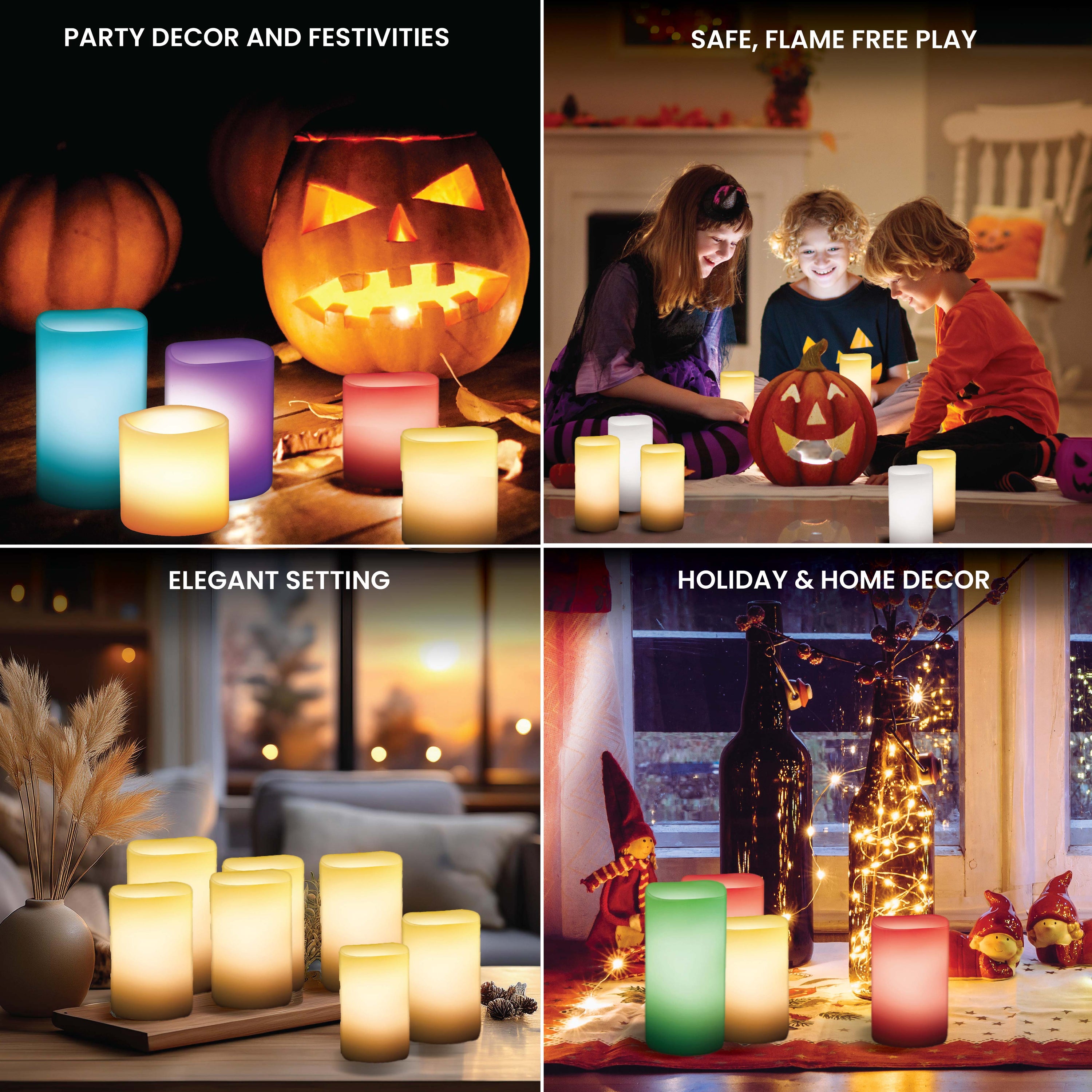 Candle Brights 6 Pack Flameless Pillar Candles LED Multi Color Mood Lighting Remote