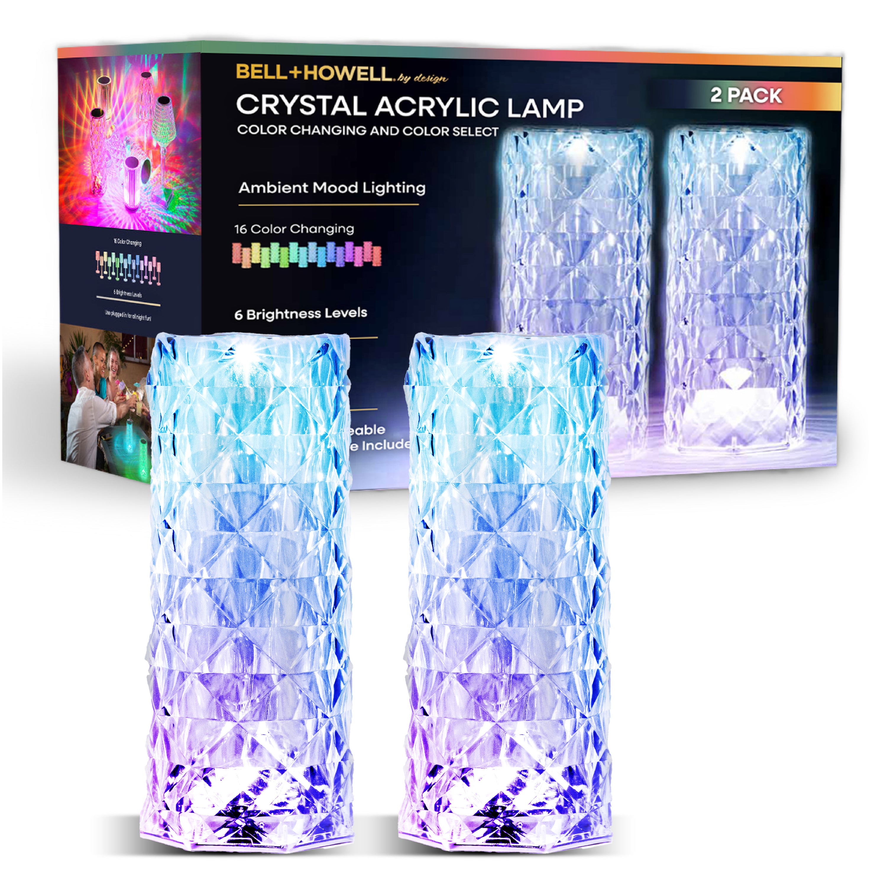 Crystal Acrylic Lamp – Cordless, Touch, Remote Control, LED, USB-C Rechargeable, Multi-Color